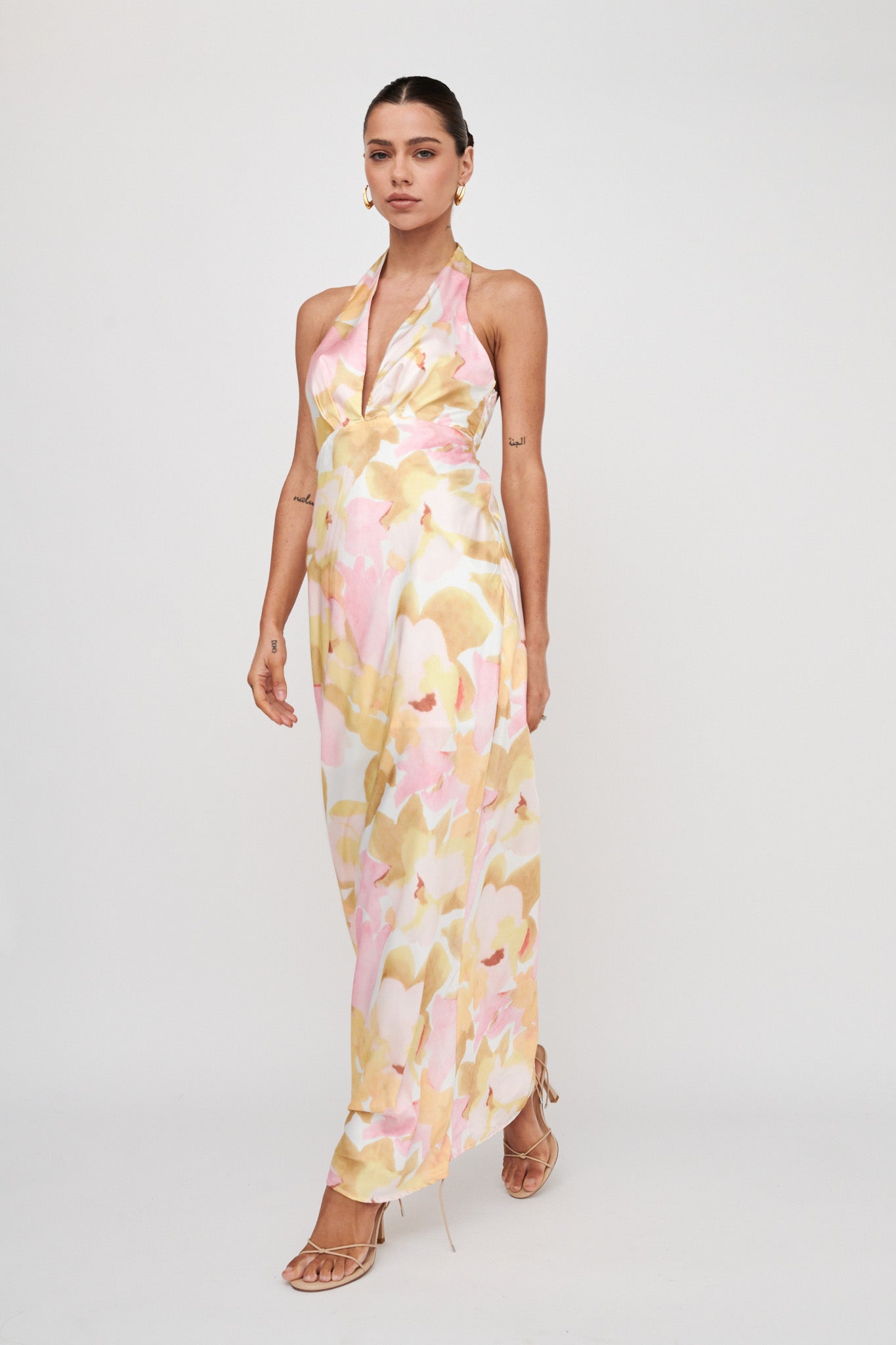 Of Your Dreams Plunging Halter Dress Floral Pink by Selfie Leslie Australia
