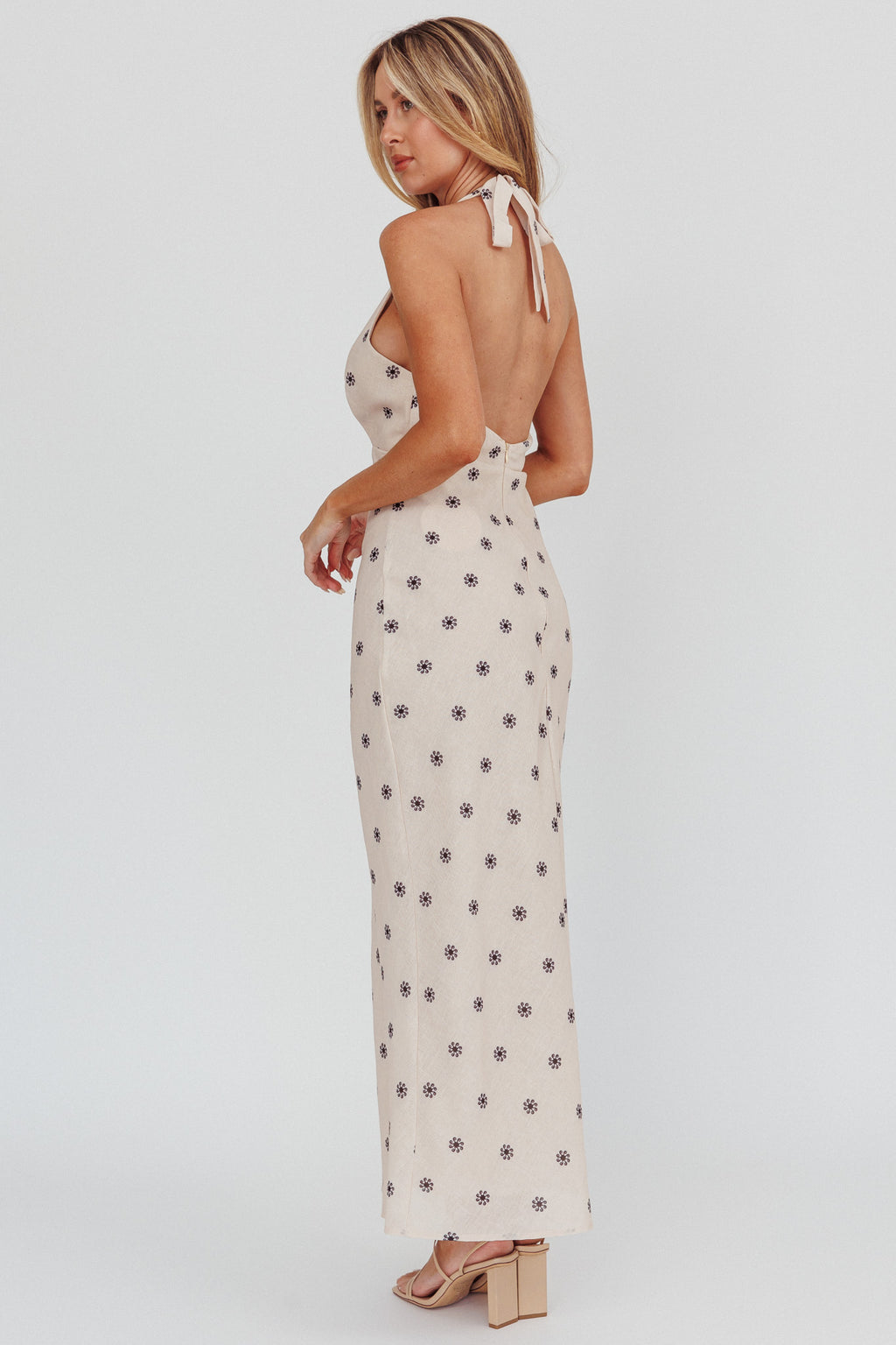 Of Your Dreams Plunging Halter Dress Oat by Selfie Leslie Australia