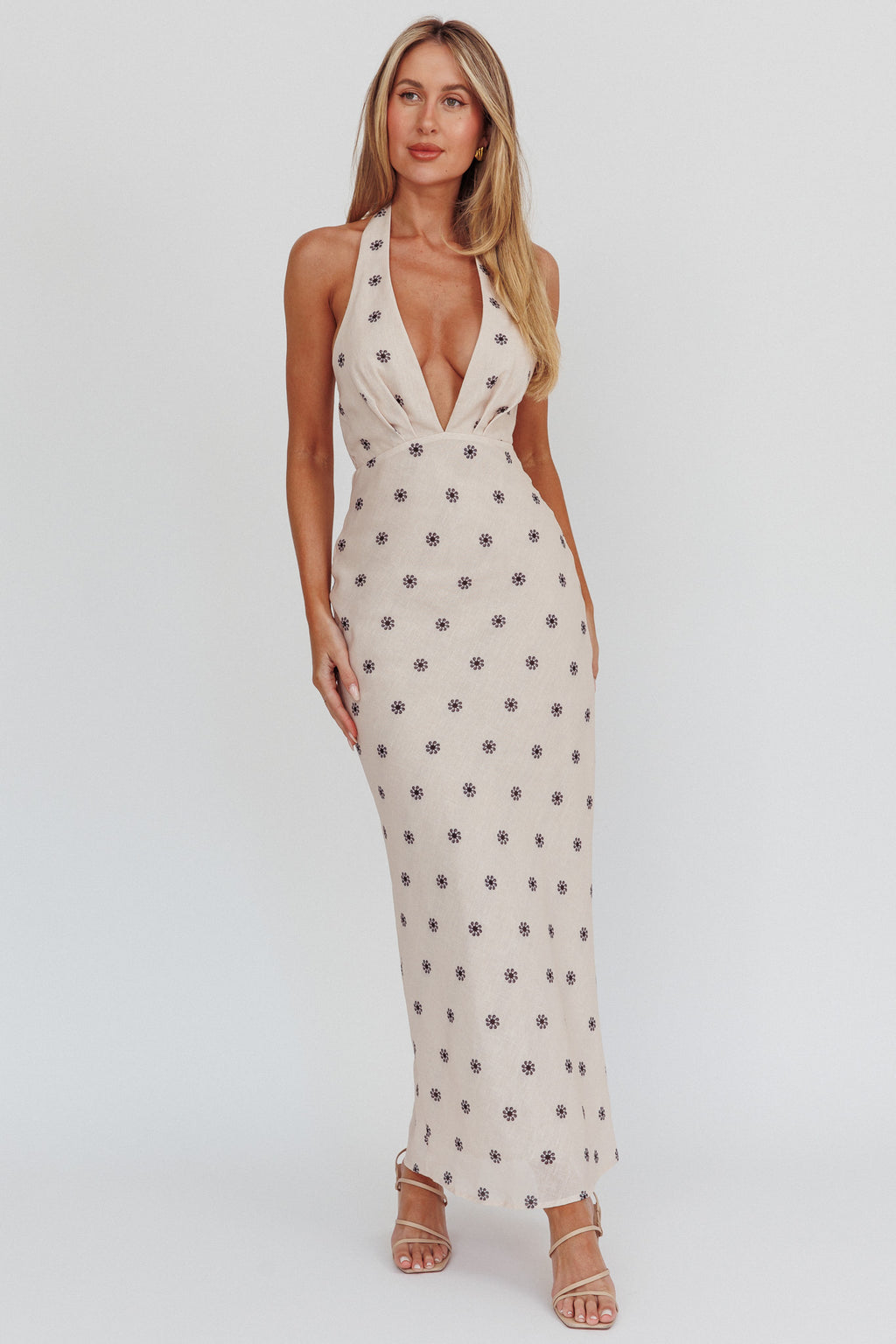 Of Your Dreams Plunging Halter Dress Oat by Selfie Leslie Australia
