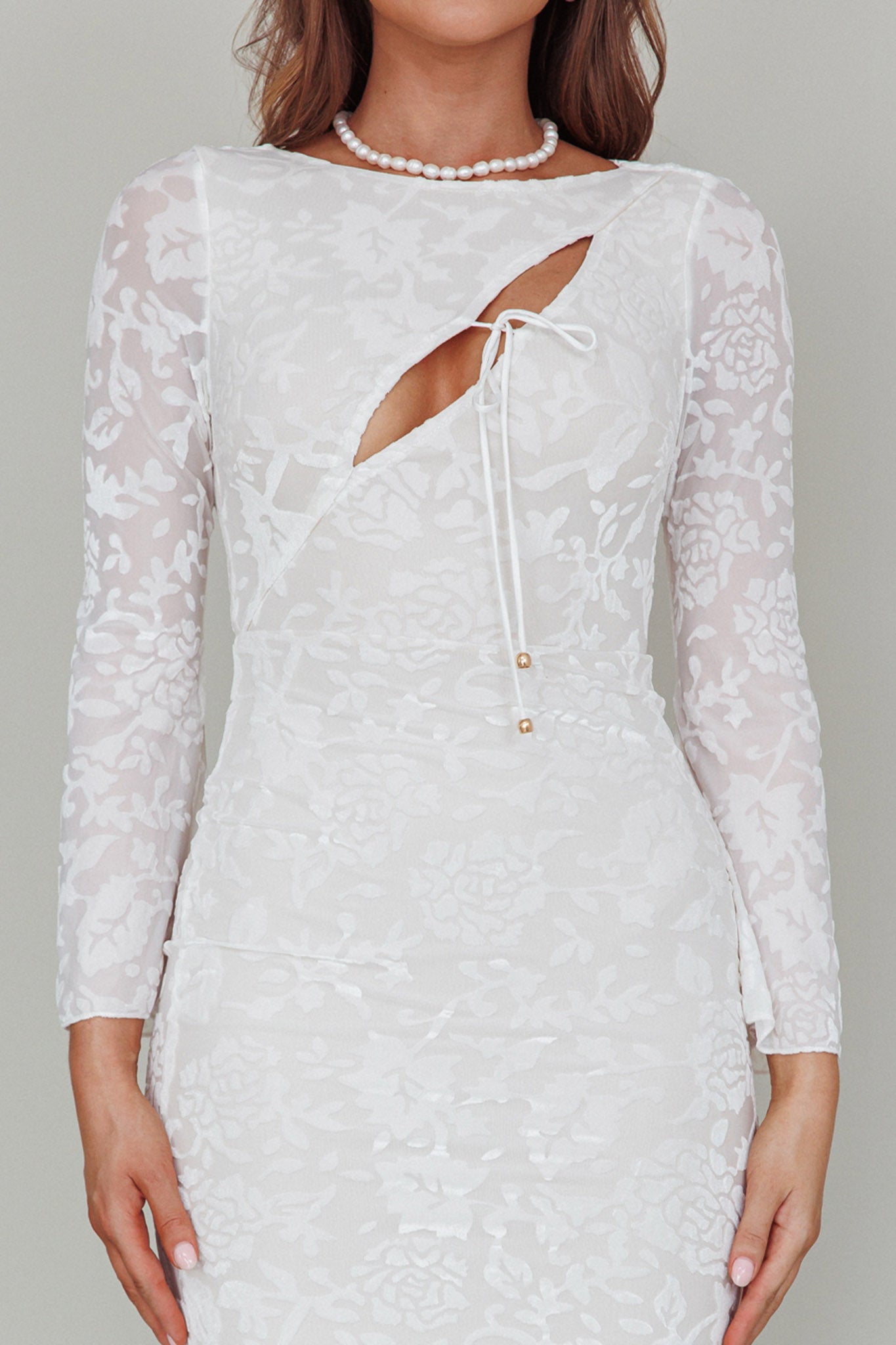 Novalie Long Sleeve Velvet Print Midi Dress White by Selfie Leslie Australia