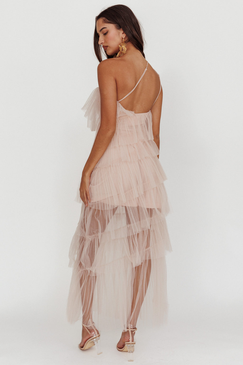 Arrabel Tiered Ruffle Tulle Maxi Dress Blush by Selfie Leslie Australia