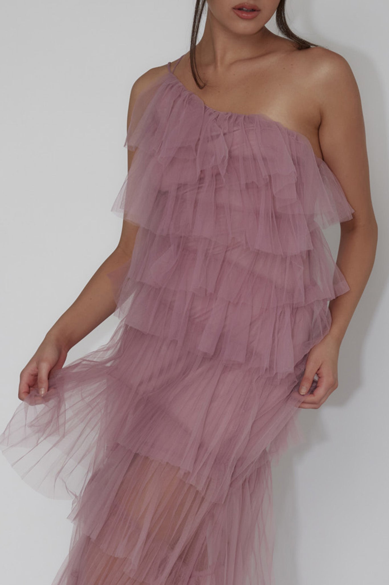 Arrabel Tiered Ruffle Tulle Midi Dress Plum by Selfie Leslie Australia