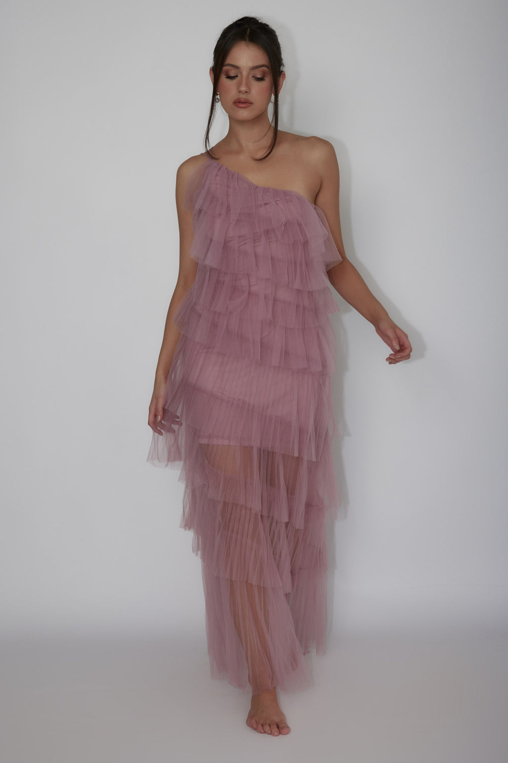 Arrabel Tiered Ruffle Tulle Midi Dress Plum by Selfie Leslie Australia