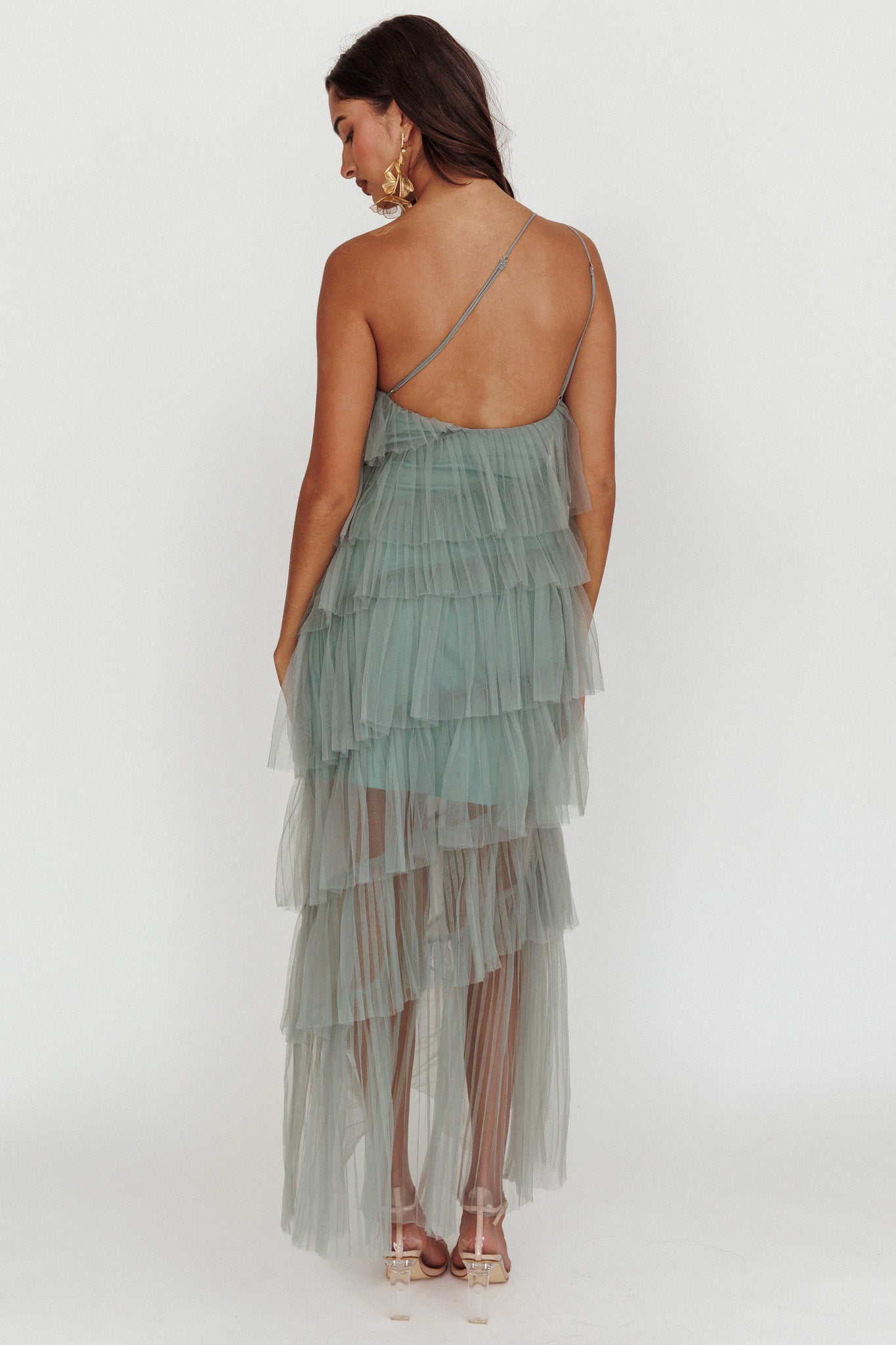 Arrabel Tiered Ruffle Tulle Maxi Dress Sage by Selfie Leslie Australia