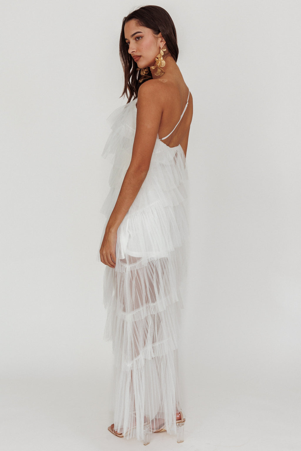 Arrabel Tiered Ruffle Tulle Maxi Dress White by Selfie Leslie Australia
