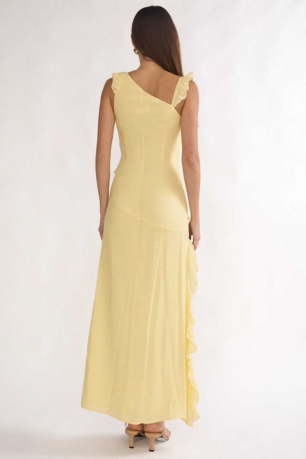 Arrabel Asymmetric Hem Ruffle Maxi Dress Lemon by Selfie Leslie Australia
