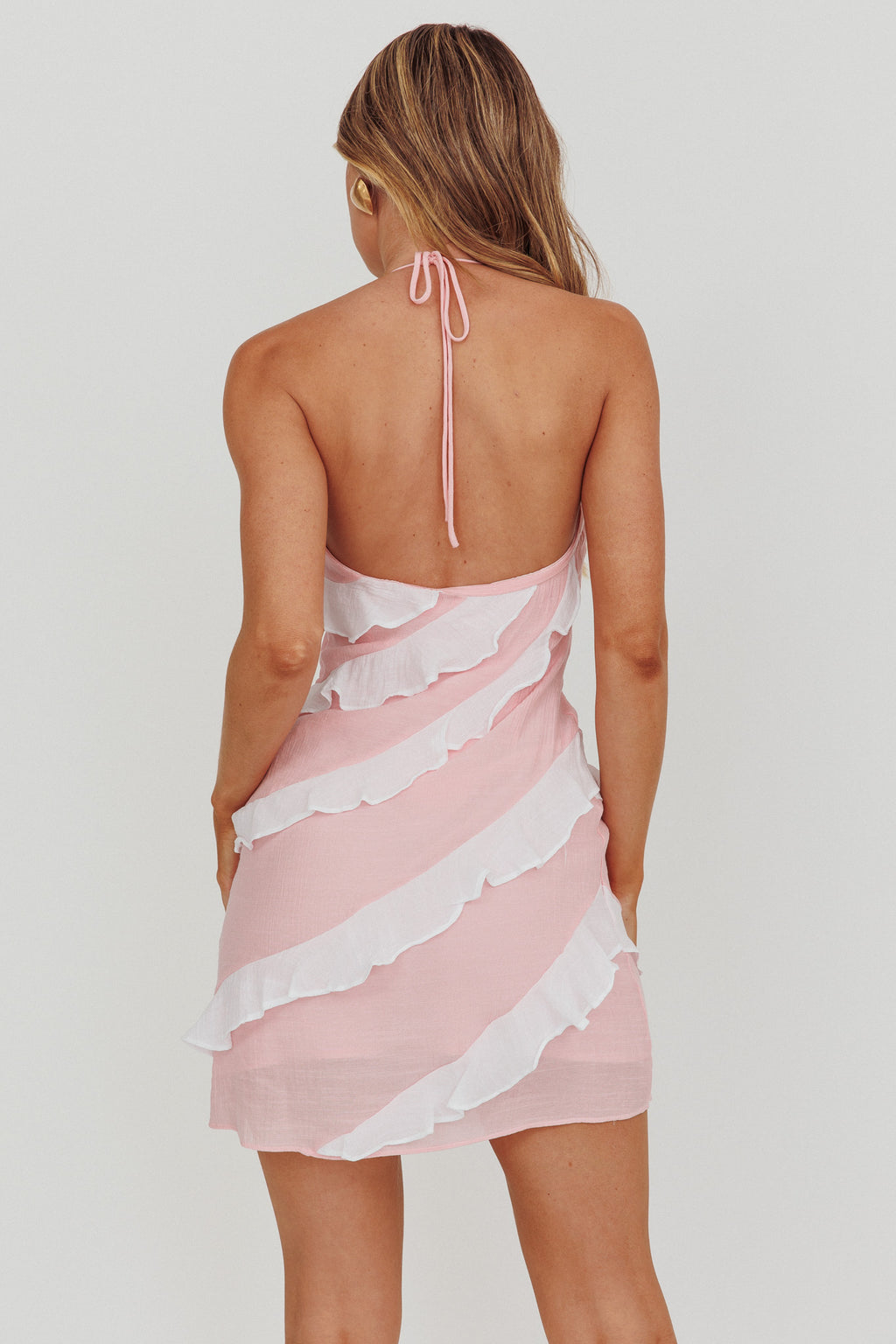 Arrabel Halterneck Contrast Ruffle Mini Dress Pink by Selfie Leslie Australia