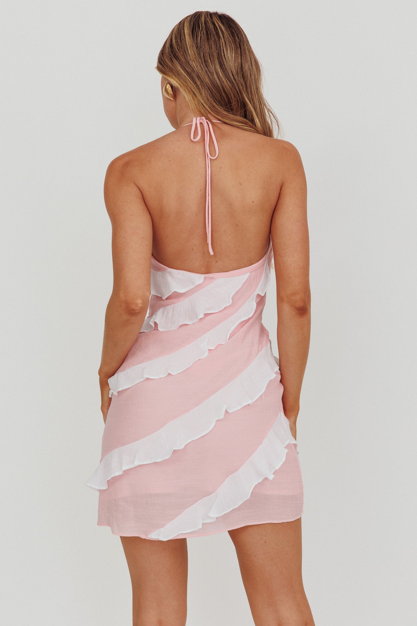 Arrabel Halterneck Contrast Ruffle Mini Dress Pink by Selfie Leslie Australia
