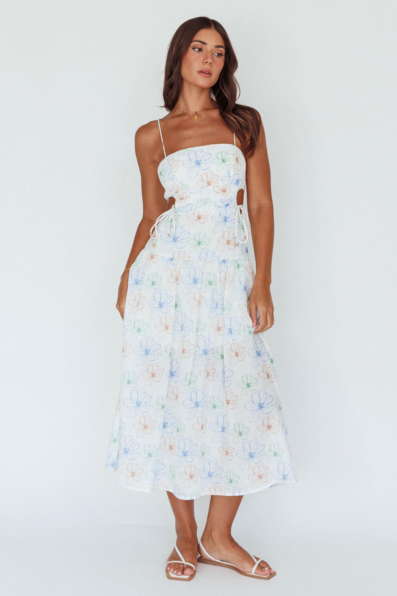 Aloha Cut-Out Waist Midi Dress Floral Blue by Selfie Leslie Australia