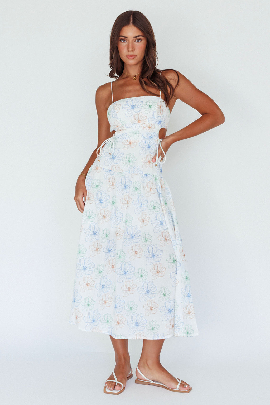 Aloha Cut-Out Waist Midi Dress Floral Blue by Selfie Leslie Australia