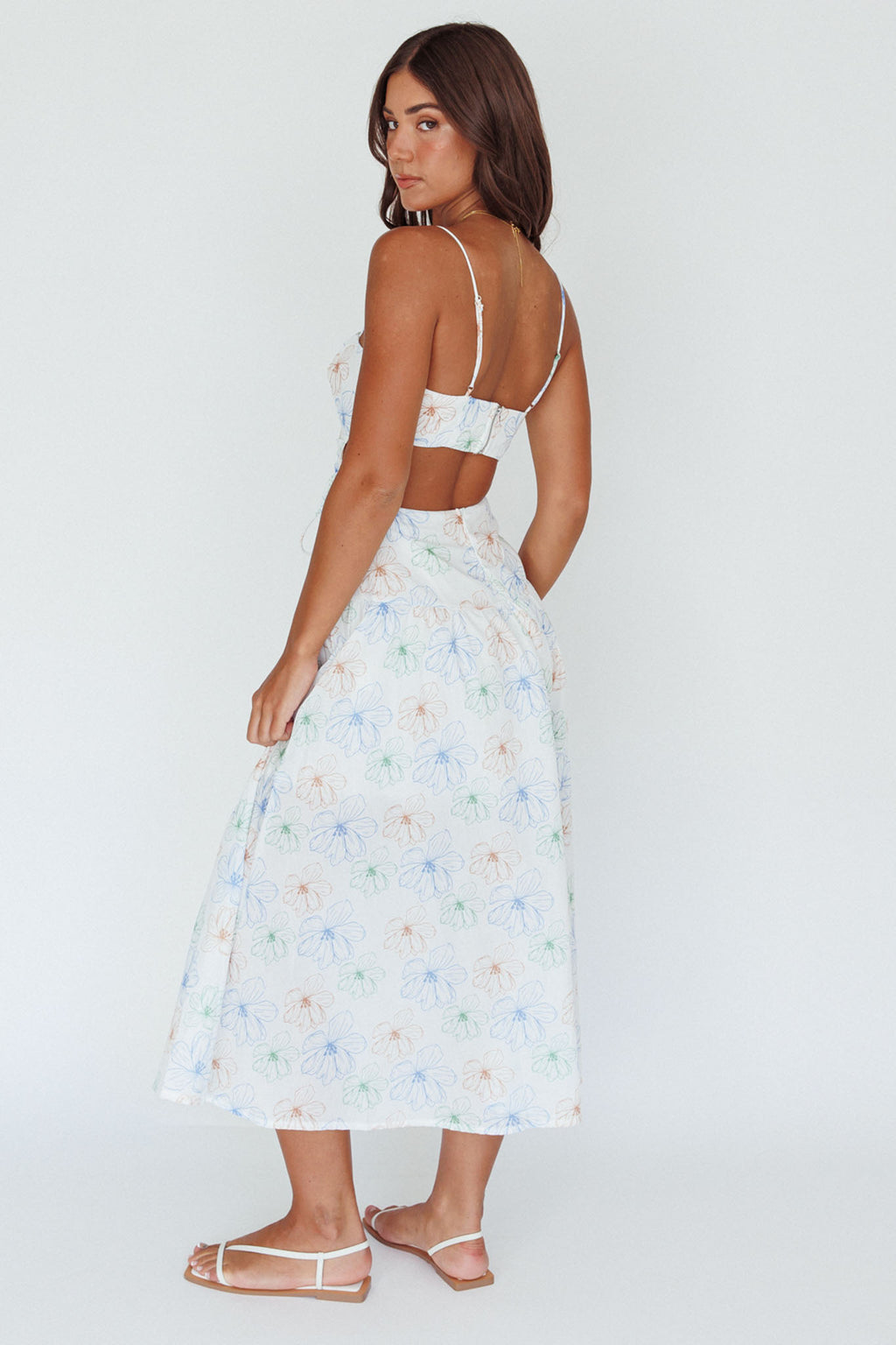 Aloha Cut-Out Waist Midi Dress Floral Blue by Selfie Leslie Australia