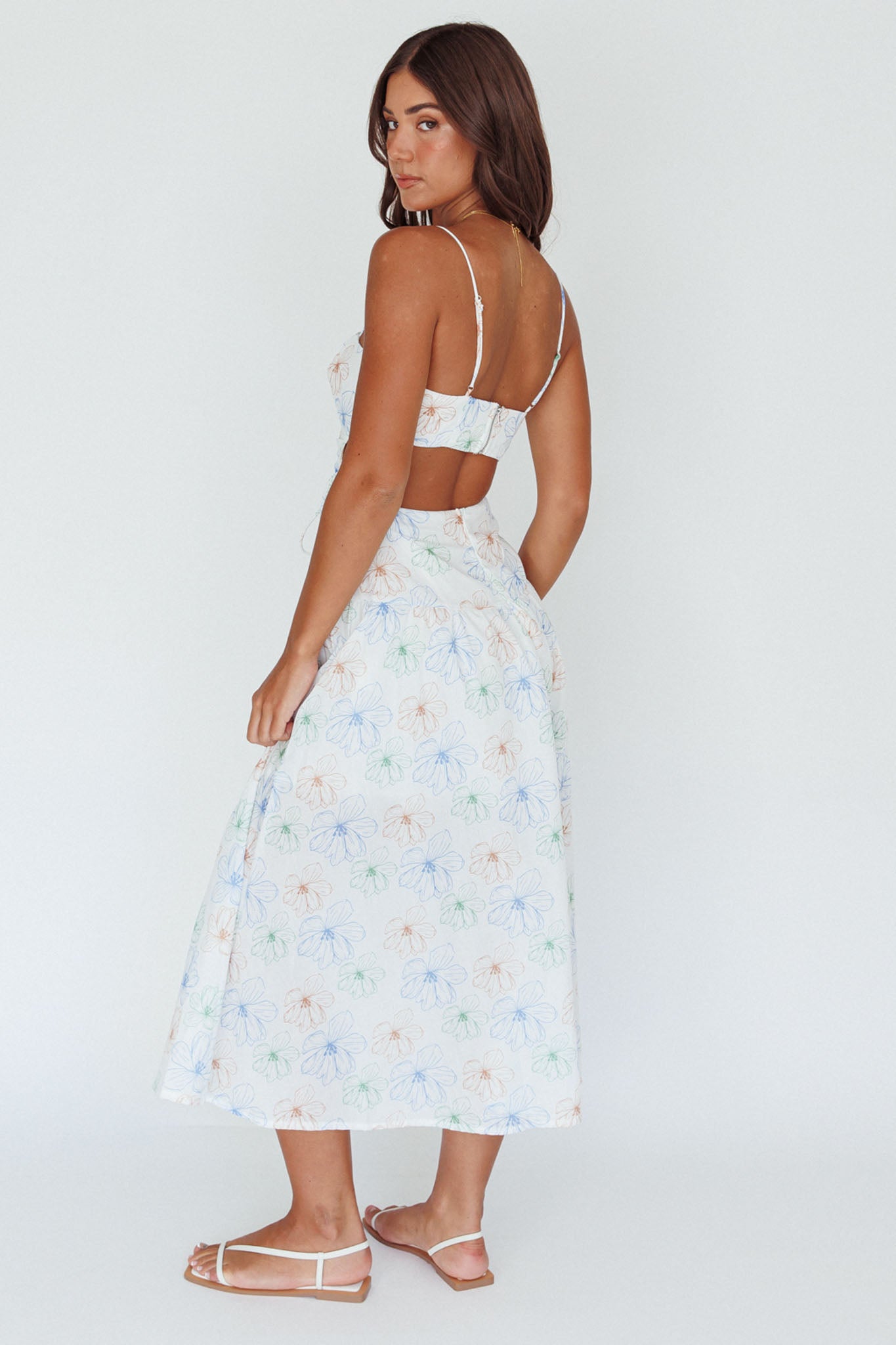 Aloha Cut-Out Waist Midi Dress Floral Blue by Selfie Leslie Australia