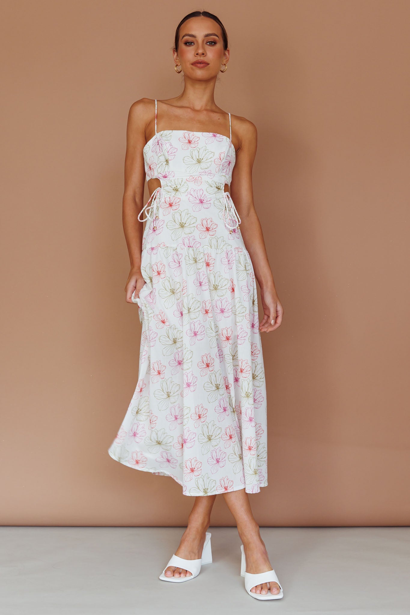 Aloha Cut-Out Waist Midi Dress Floral Pink by Selfie Leslie Australia