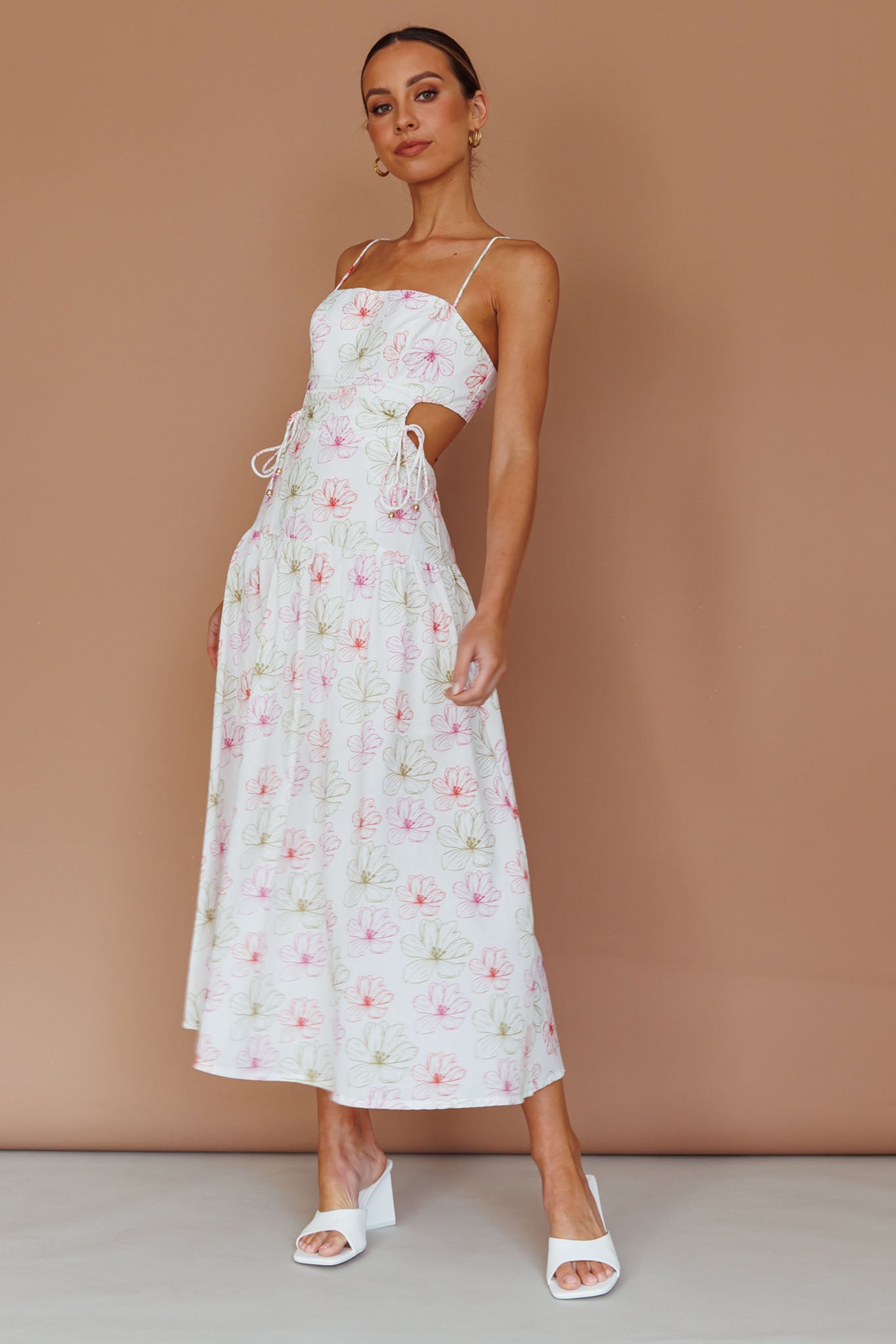 Aloha Cut-Out Waist Midi Dress Floral Pink by Selfie Leslie Australia