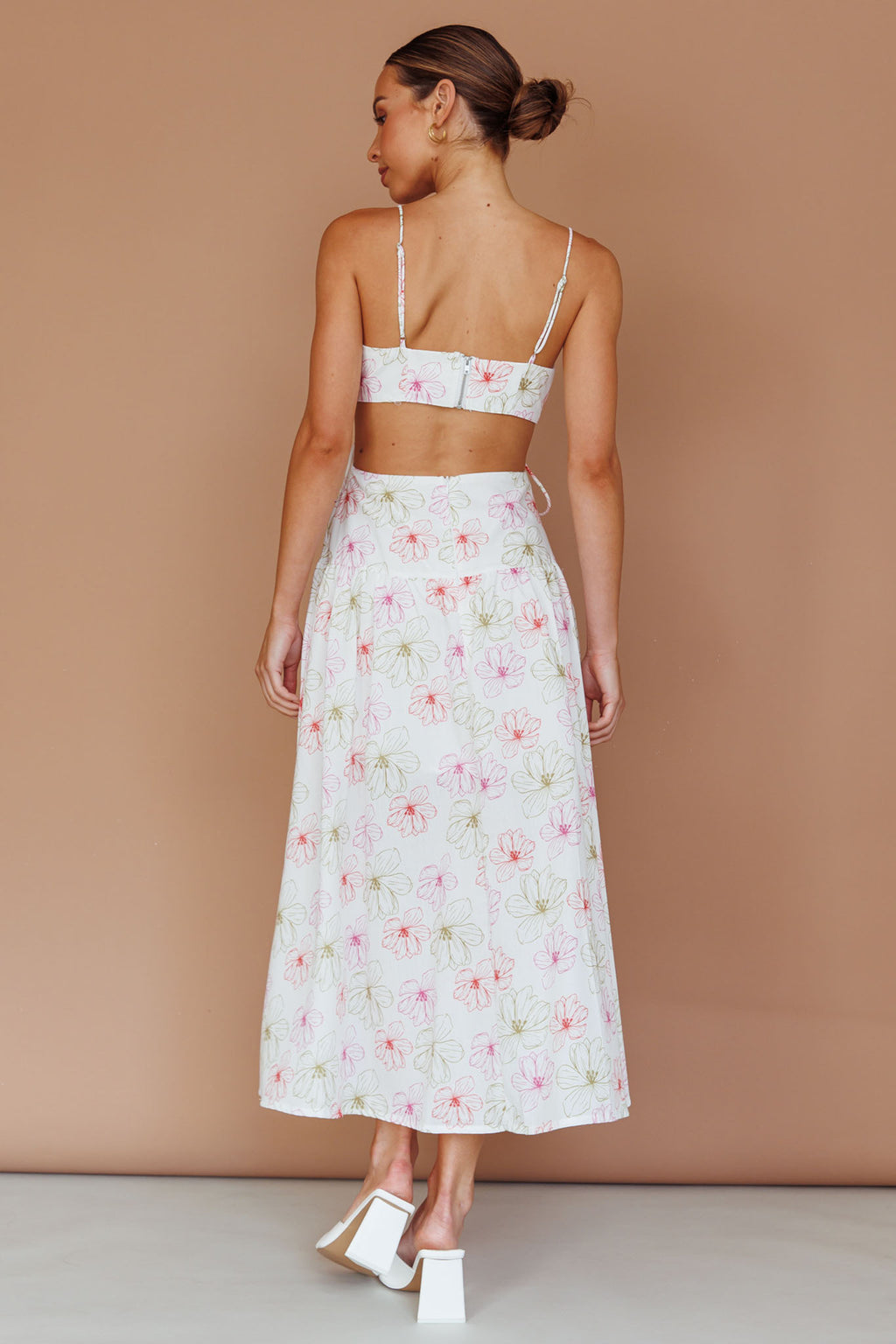 Aloha Cut-Out Waist Midi Dress Floral Pink by Selfie Leslie Australia