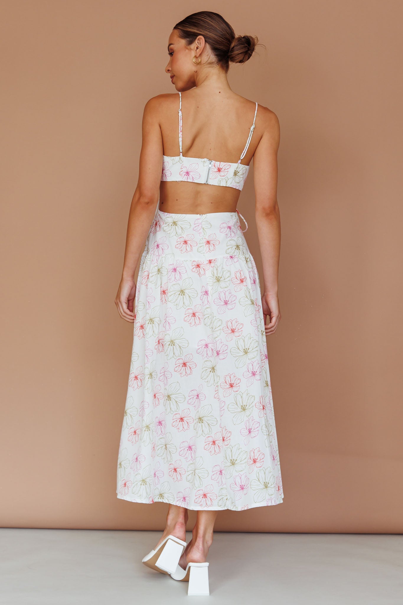 Aloha Cut-Out Waist Midi Dress Floral Pink by Selfie Leslie Australia