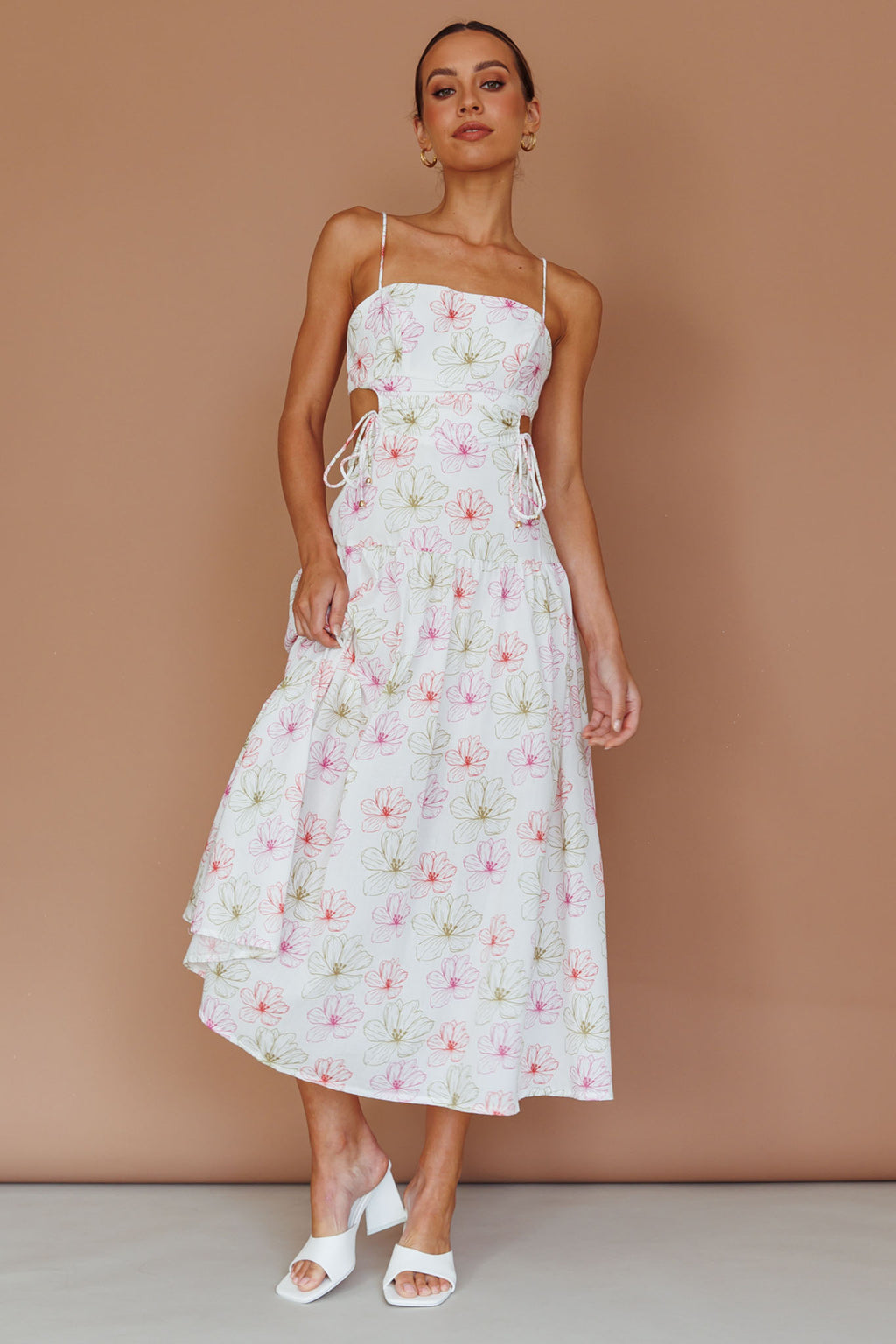 Aloha Cut-Out Waist Midi Dress Floral Pink by Selfie Leslie Australia