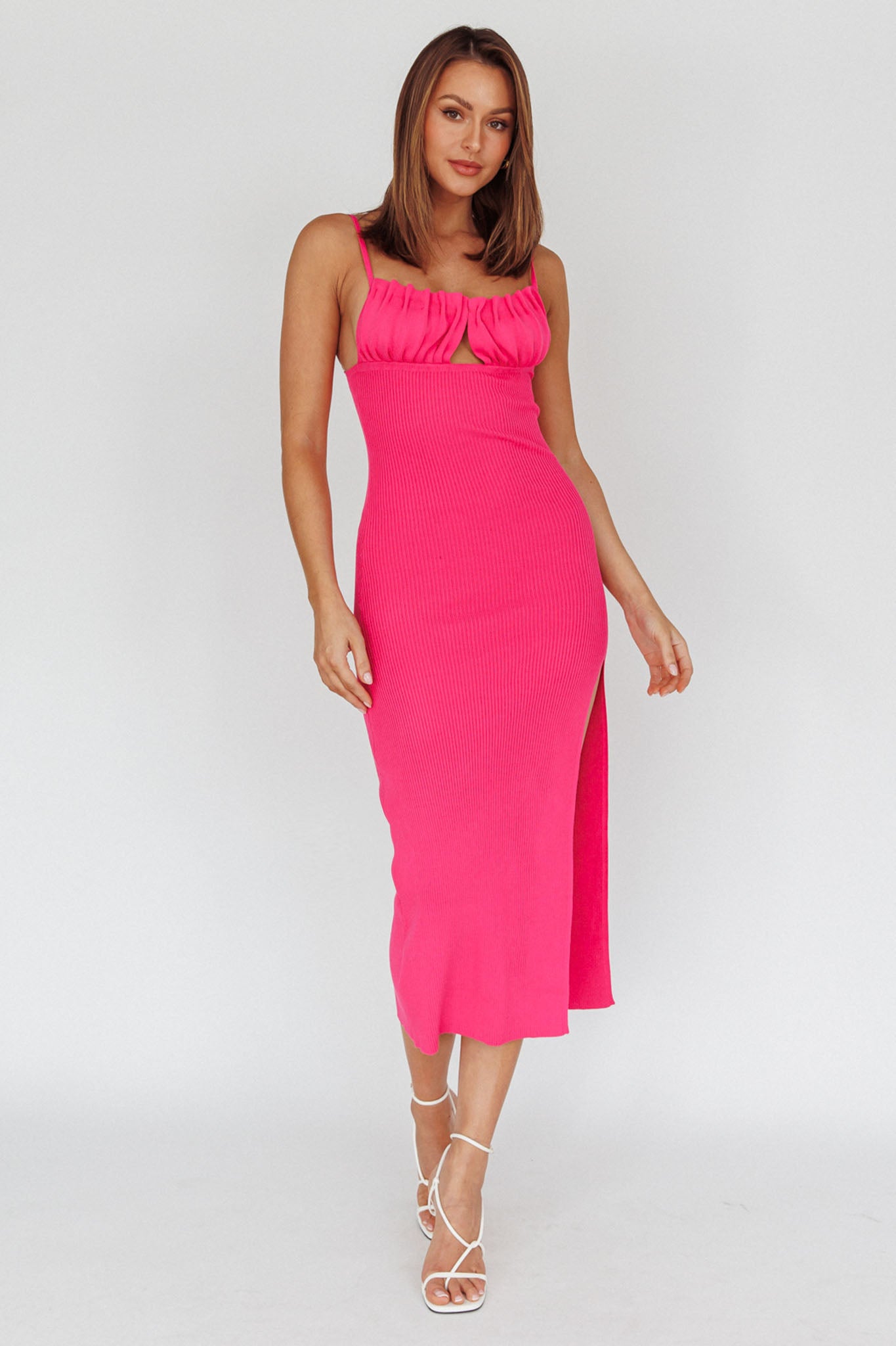Jelina Gathered Bust Knit Midi Dress Fuchsia by Selfie Leslie Australia
