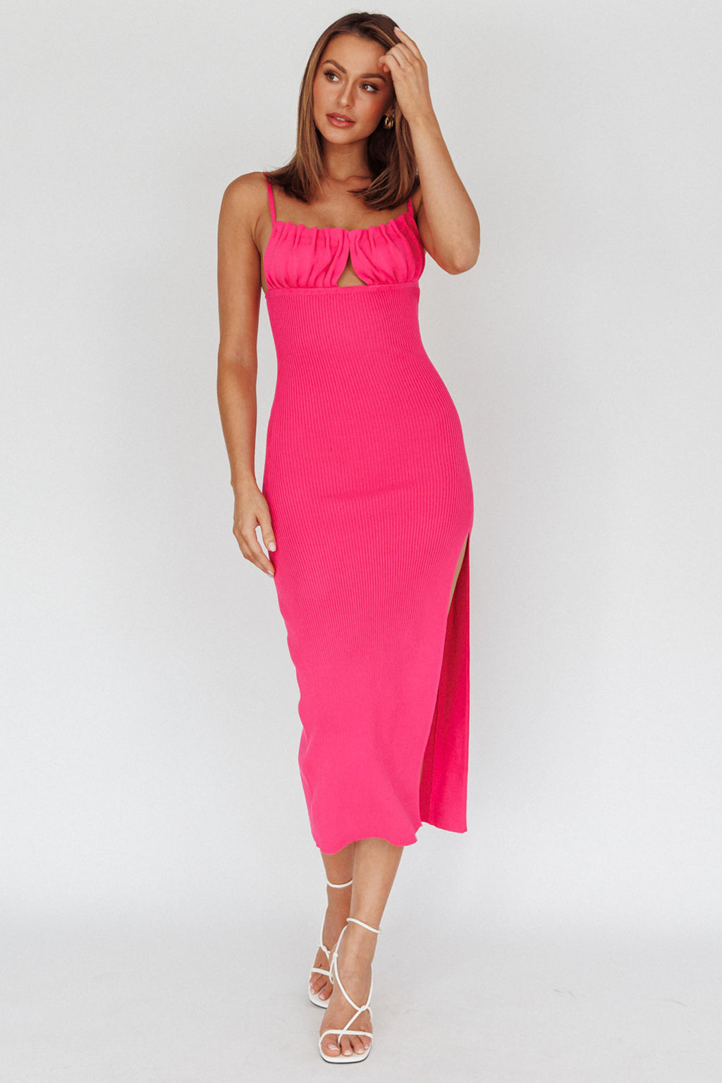Jelina Gathered Bust Knit Midi Dress Fuchsia by Selfie Leslie Australia