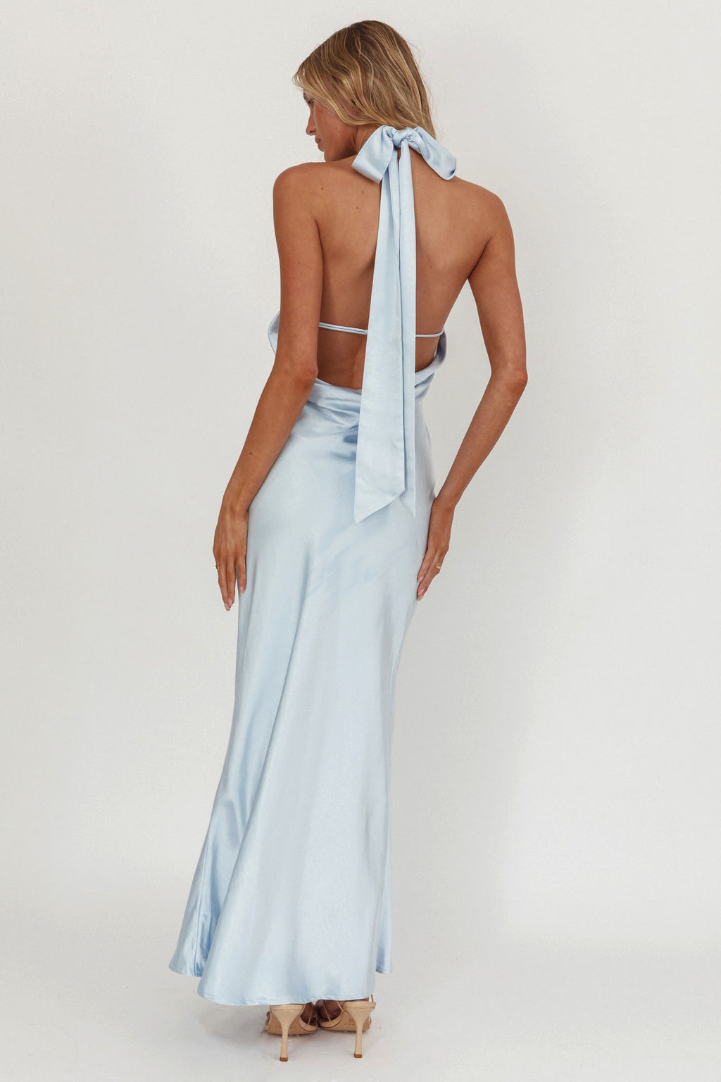 Italia Azure Crossover Halterneck Maxi Dress Ice Blue Selfie Leslie