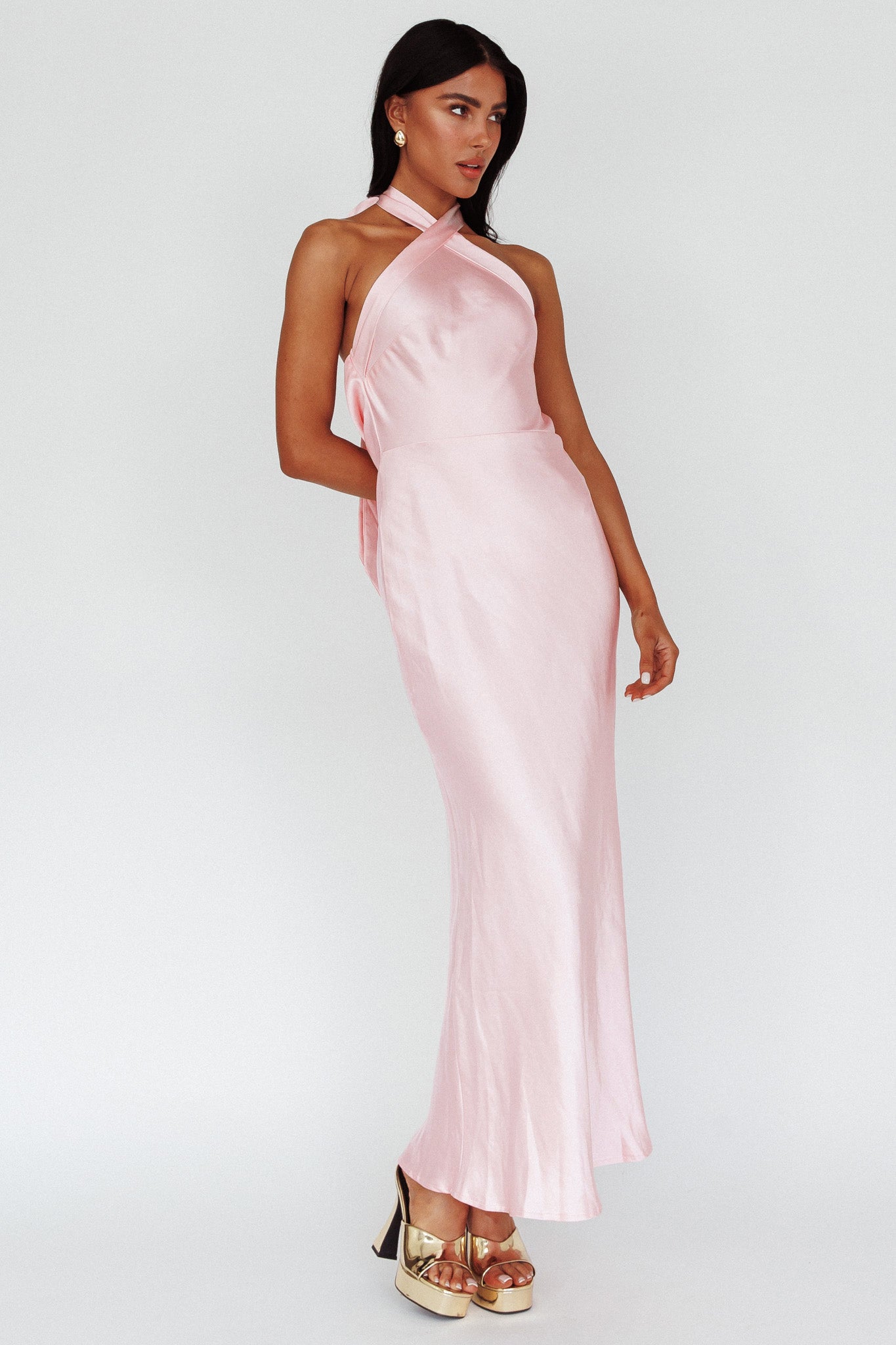 Italia Azure Crossover Halterneck Maxi Dress Pearl by Selfie Leslie Australia