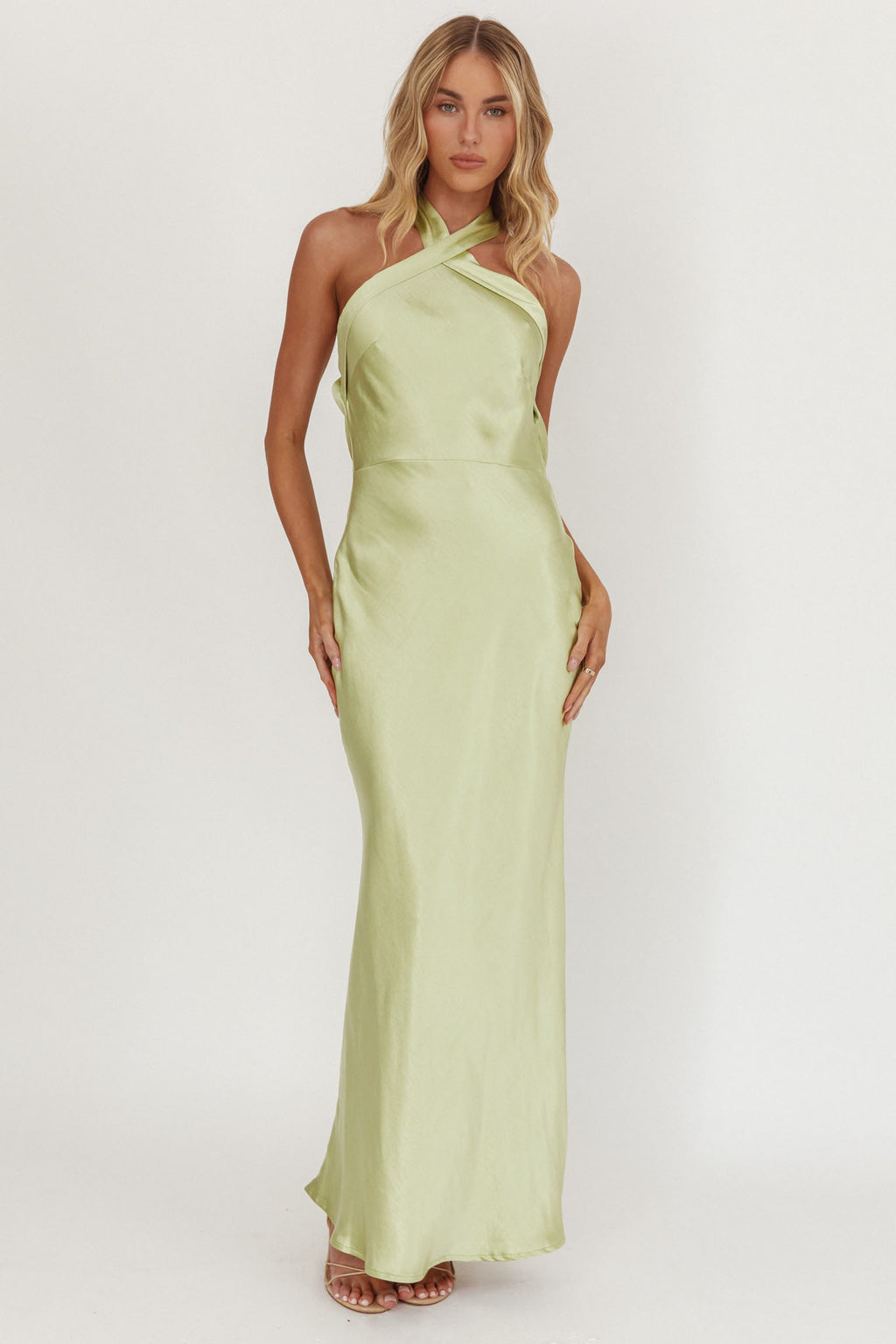 Italia Azure Crossover Halterneck Maxi Dress Pistachio by Selfie Leslie Australia