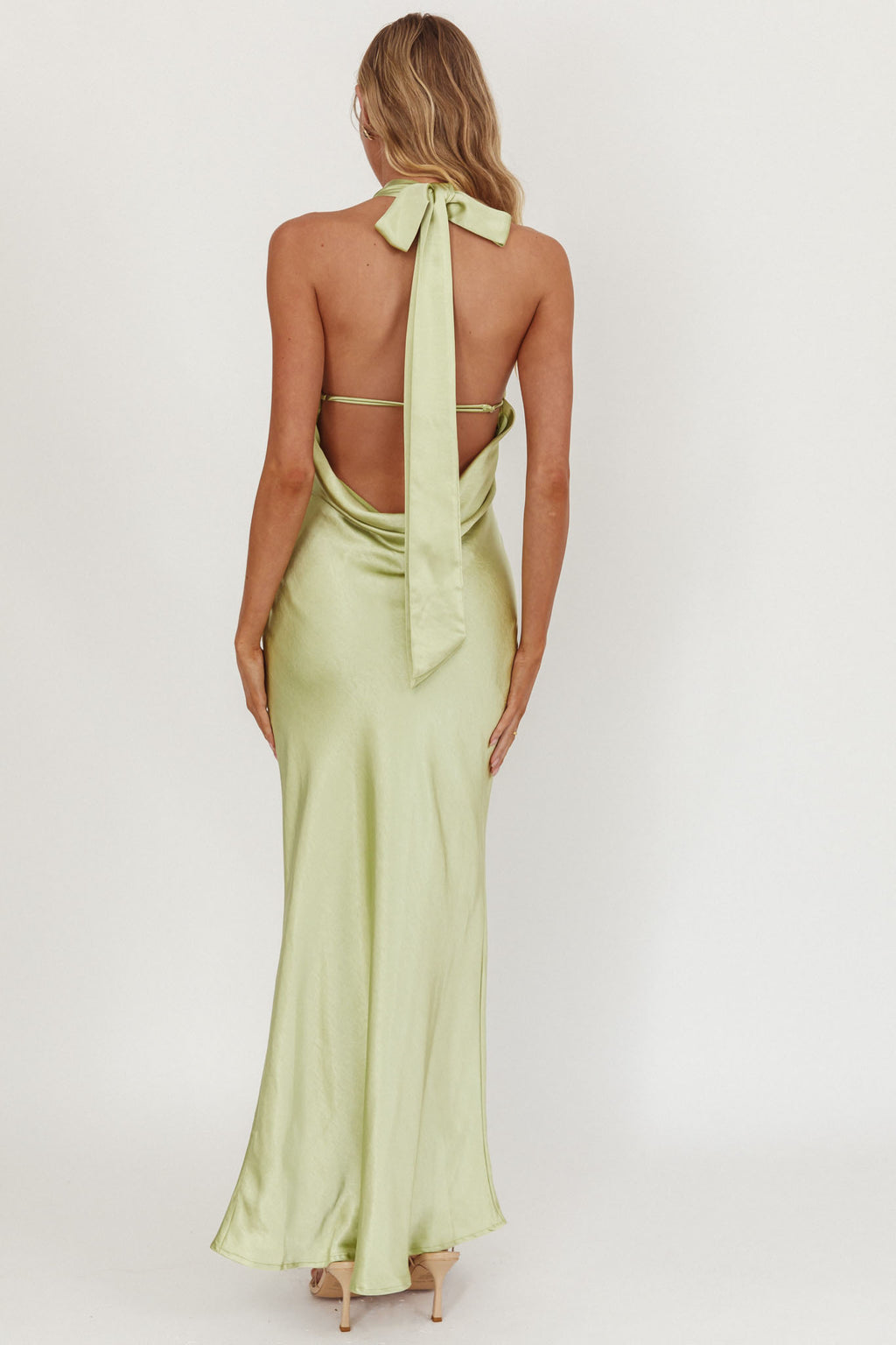 Italia Azure Crossover Halterneck Maxi Dress Pistachio by Selfie Leslie Australia