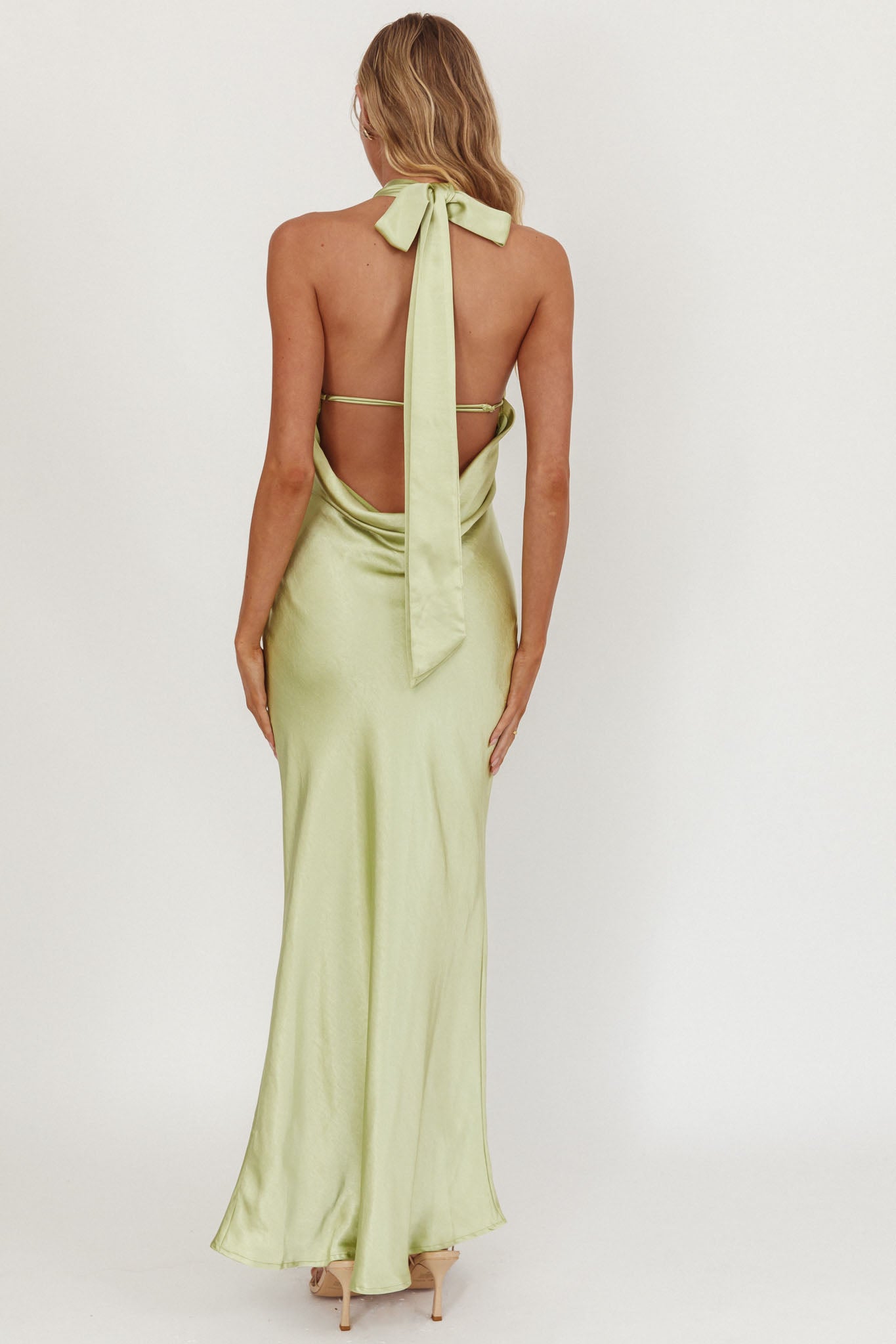 Italia Azure Crossover Halterneck Maxi Dress Pistachio by Selfie Leslie Australia