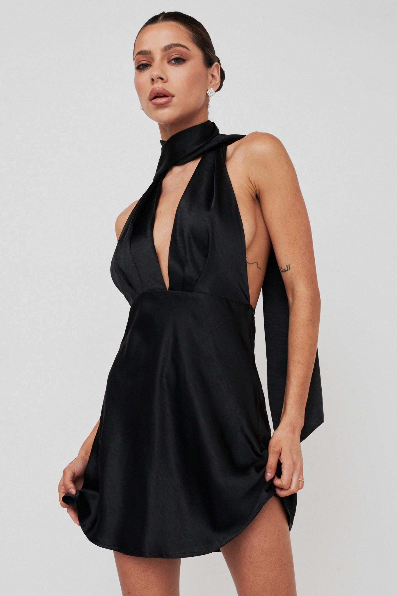 Italia Azure Halterneck Mini Dress Black by Selfie Leslie Australia