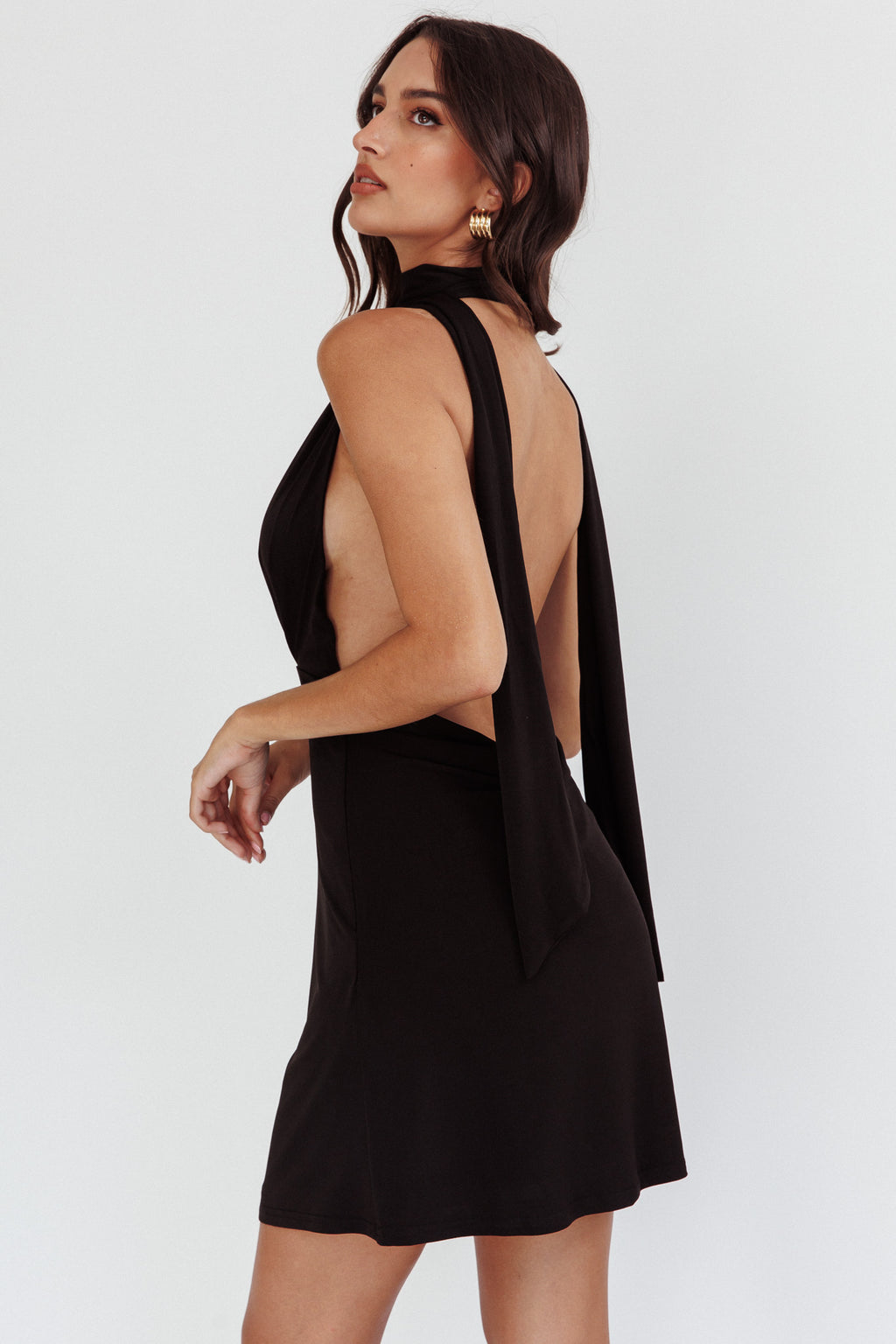 Italia Azure Halterneck Jersey Mini Dress Black by Selfie Leslie Australia