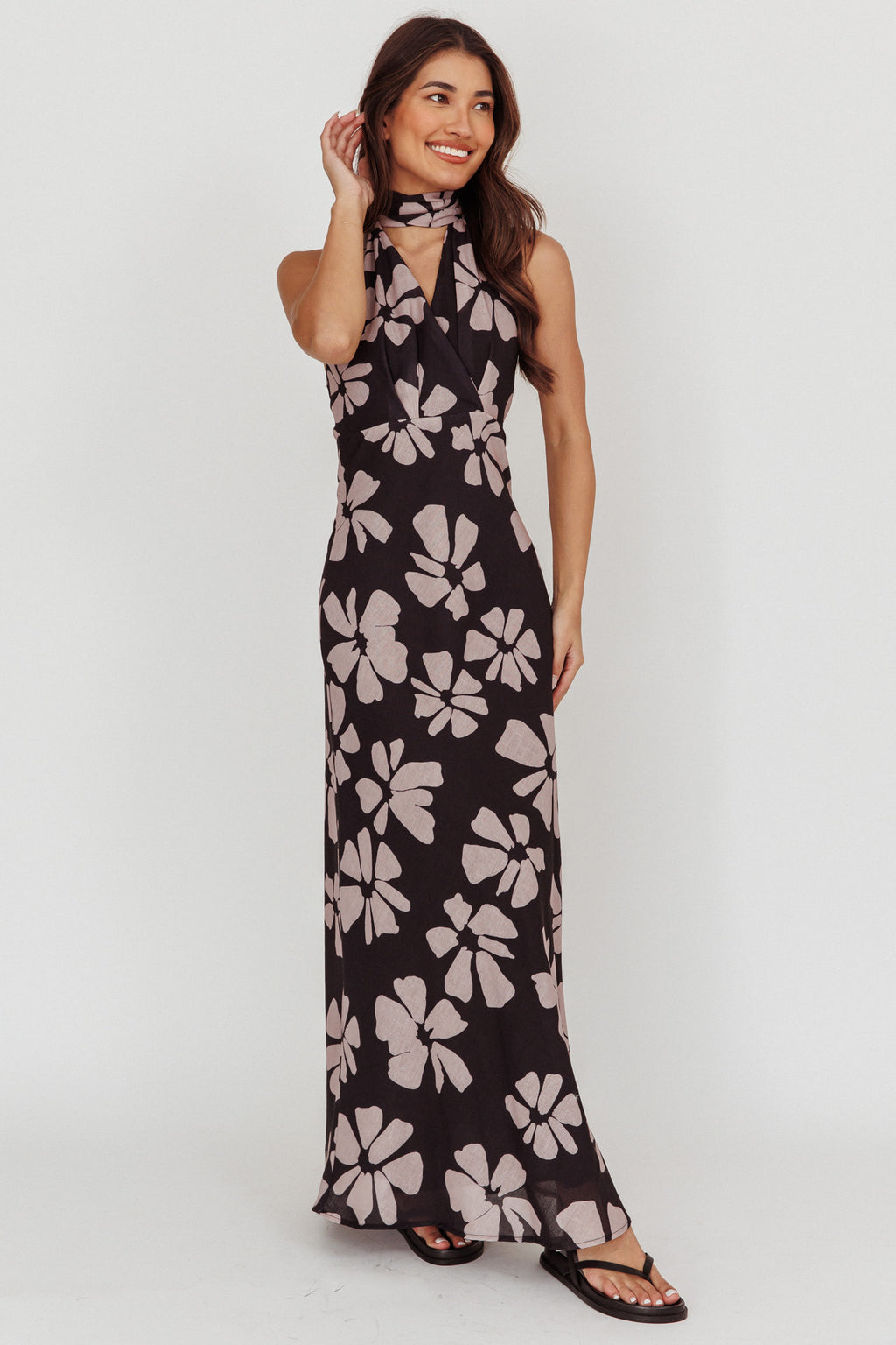 Shop the Italia Azure Halterneck Floral Maxi Dress Black