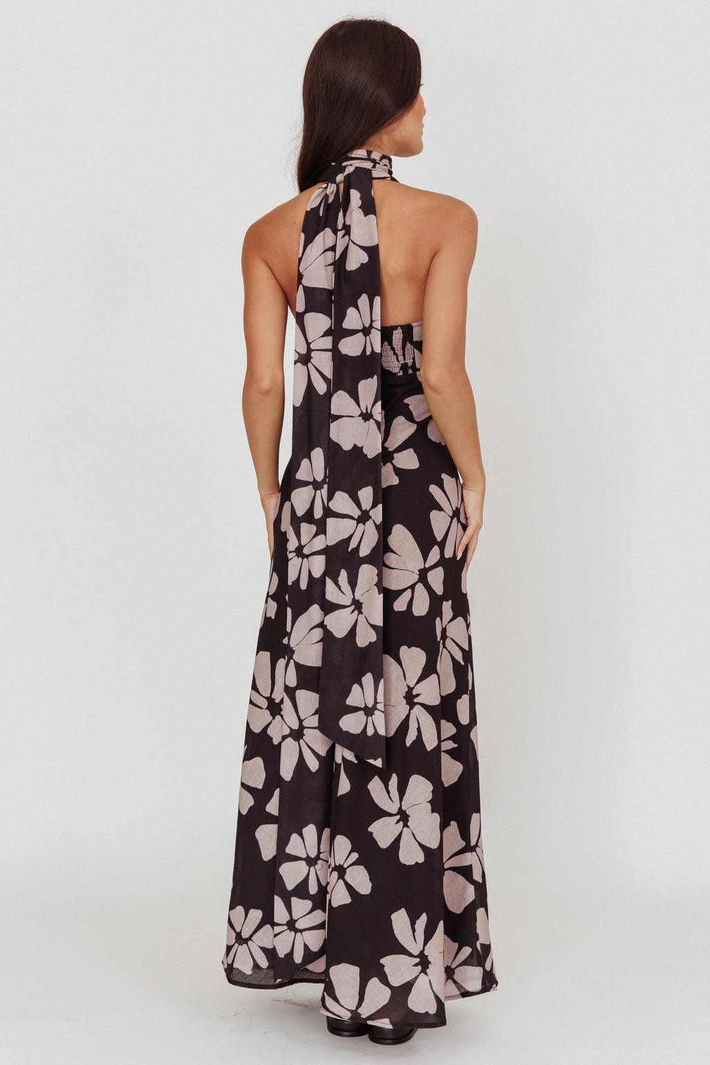 Italia Azure Halterneck Floral Maxi Dress Black by Selfie Leslie Australia