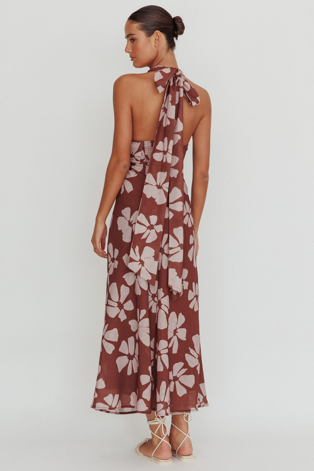 Italia Azure Halterneck Floral Maxi Dress Brown by Selfie Leslie Australia