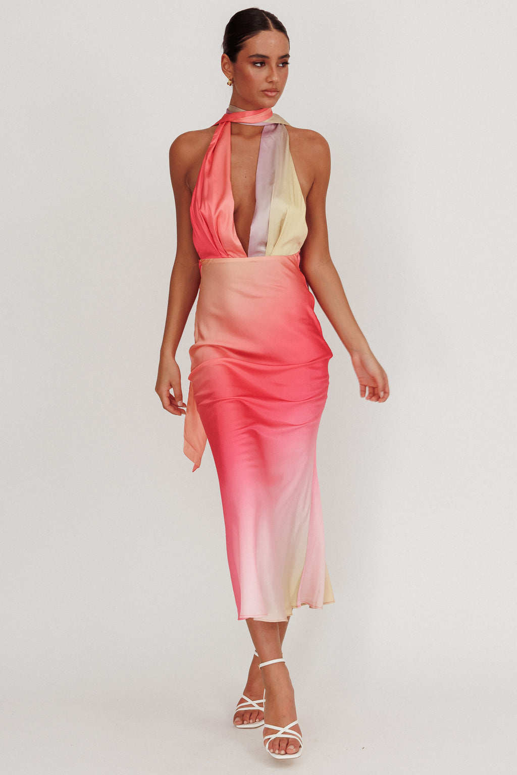 Italia Azure Halterneck Maxi Dress Tangerine by Selfie Leslie Australia