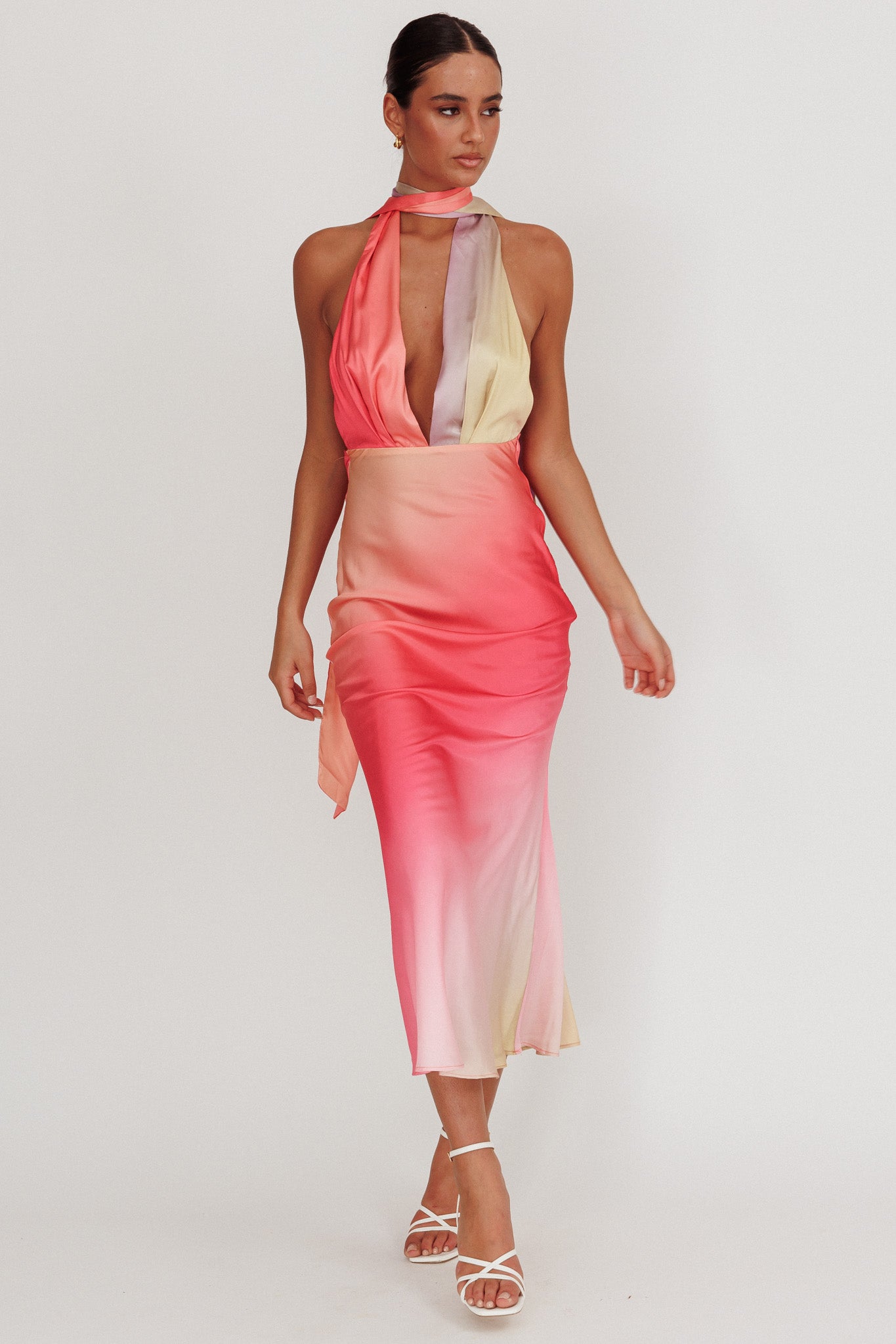 Italia Azure Halterneck Maxi Dress Tangerine by Selfie Leslie Australia