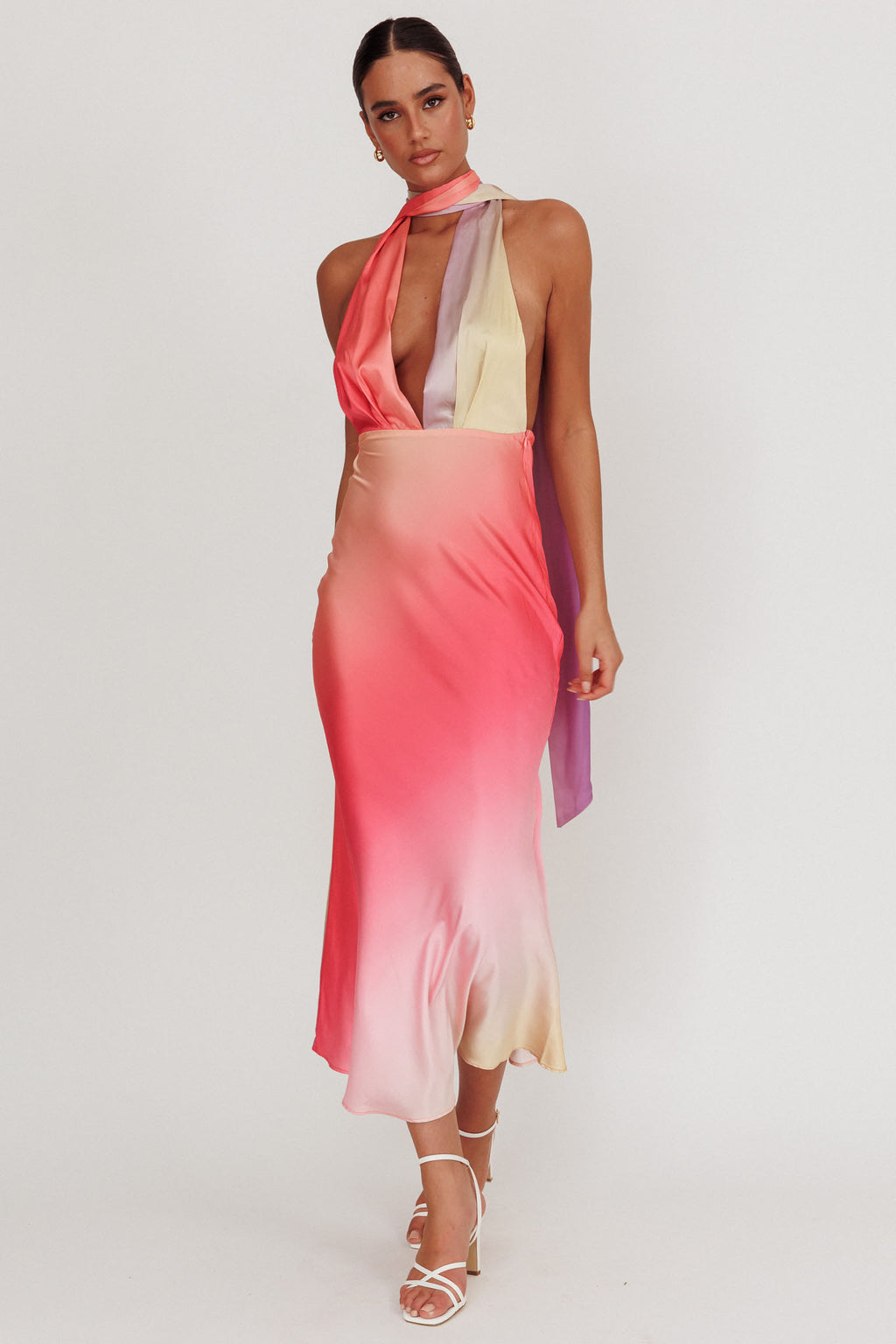 Italia Azure Halterneck Maxi Dress Tangerine by Selfie Leslie Australia