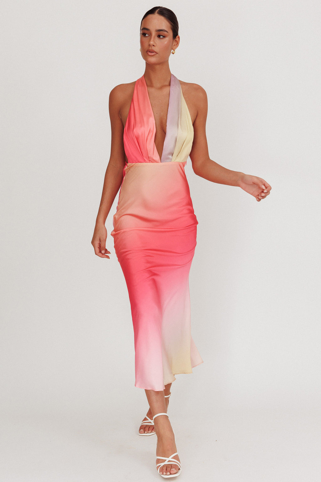Italia Azure Halterneck Maxi Dress Tangerine by Selfie Leslie Australia