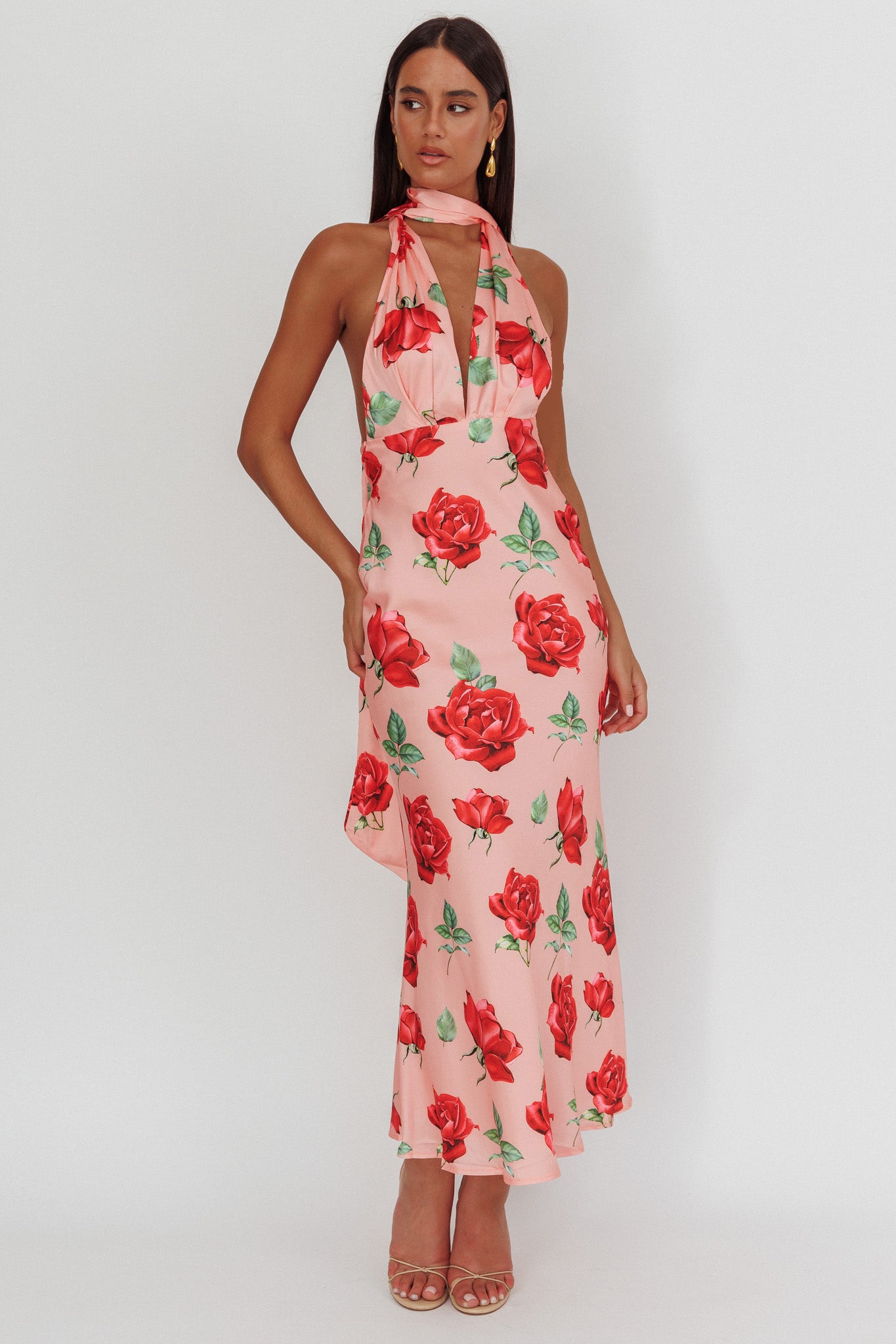 Italia Azure Halterneck Maxi Dress Rose by Selfie Leslie Australia