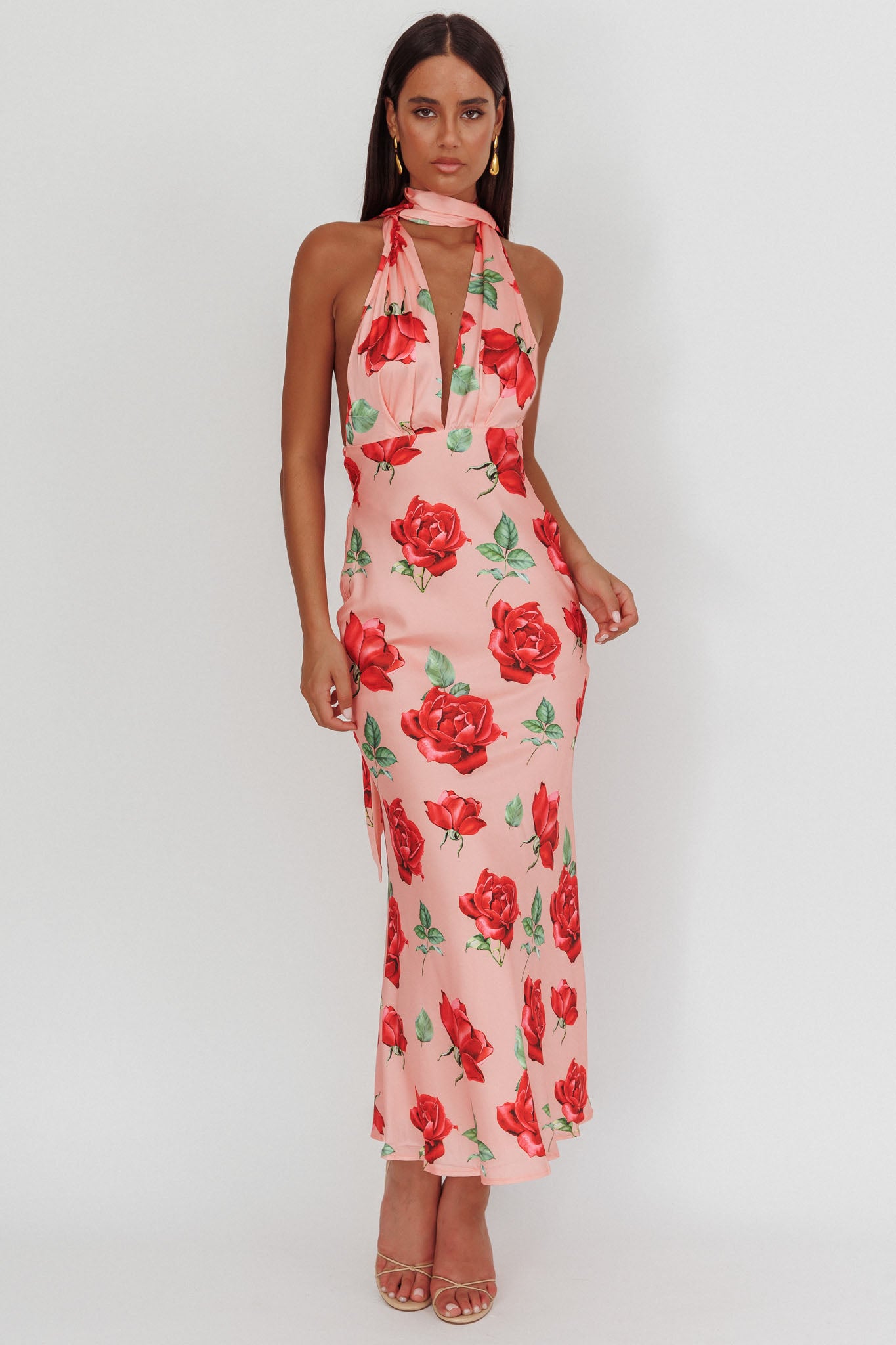 Italia Azure Halterneck Maxi Dress Rose by Selfie Leslie Australia