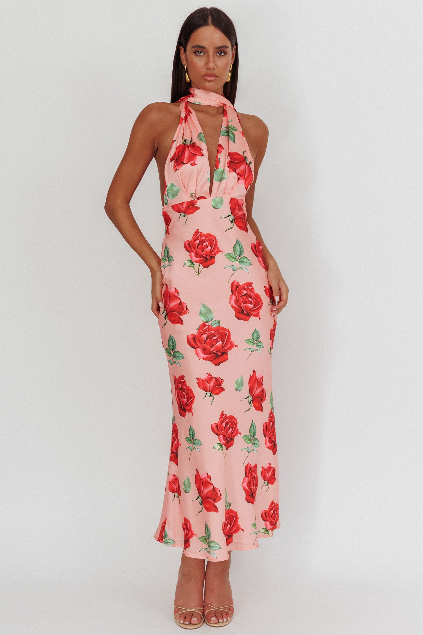 Italia Azure Halterneck Maxi Dress Rose by Selfie Leslie Australia