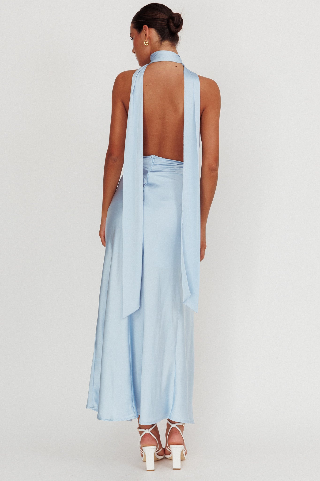 Italia Azure Halterneck Rosette Maxi Dress Blue by Selfie Leslie Australia