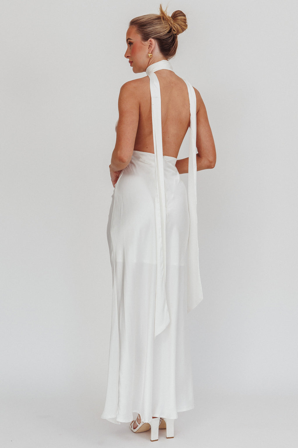 Italia Azure Halterneck Rosette Maxi Dress Oyster by Selfie Leslie Australia