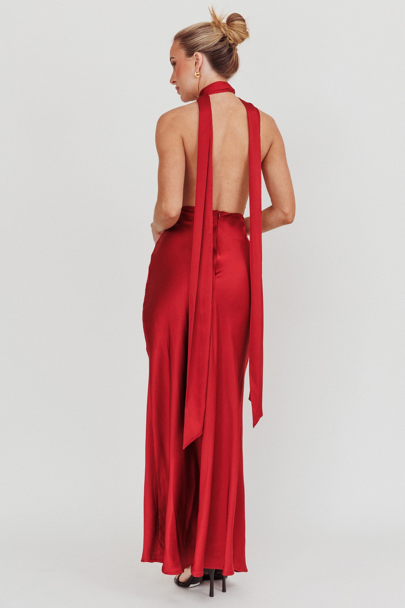 Italia Azure Halterneck Rosette Maxi Dress Wine by Selfie Leslie Australia