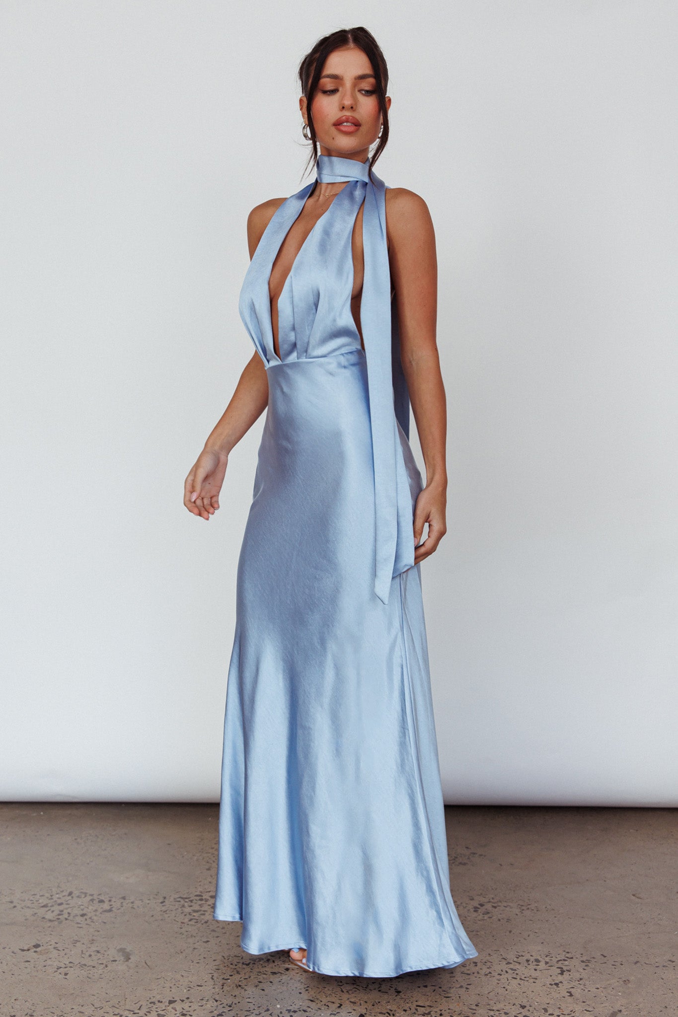 Italia Azure Halterneck Maxi Dress Blue by Selfie Leslie Australia