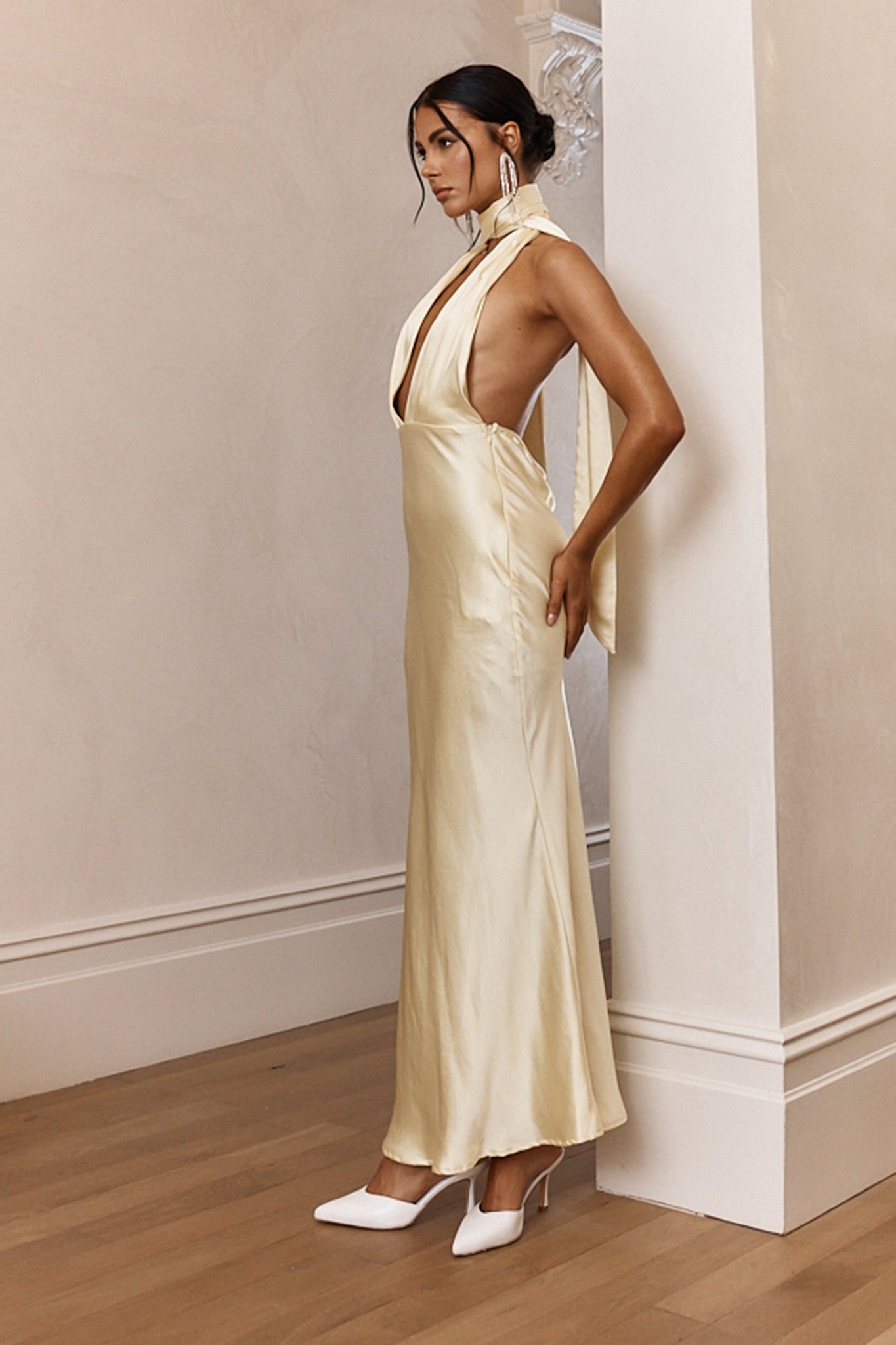Italia Azure Halterneck Maxi Dress Butter by Selfie Leslie Australia