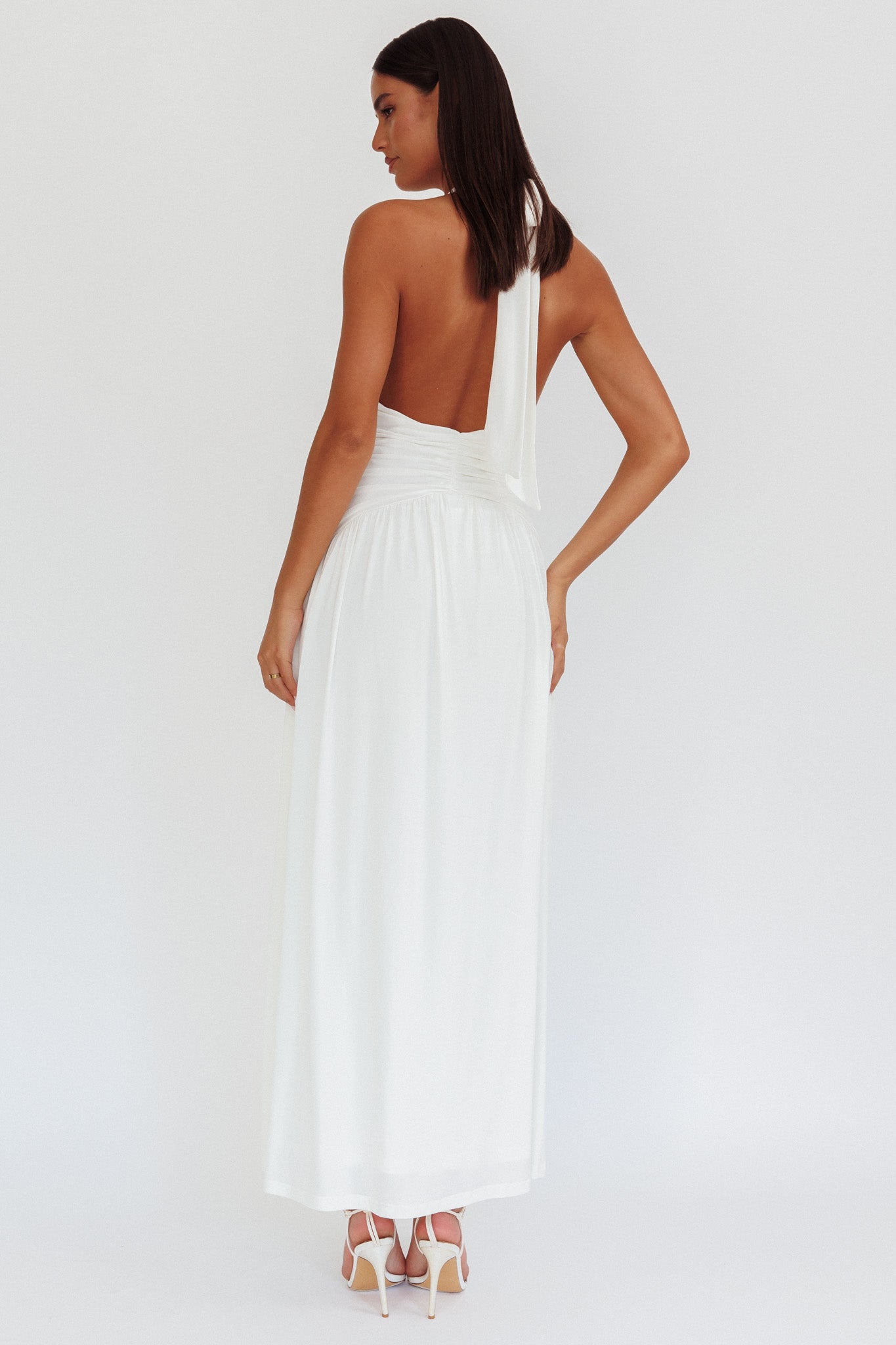 Italia Azure Gathered Waist Maxi Dress White by Selfie Leslie Australia