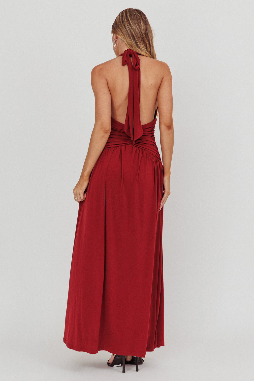 Italia Azure Gathered Waist Maxi Dress Wine by Selfie Leslie Australia
