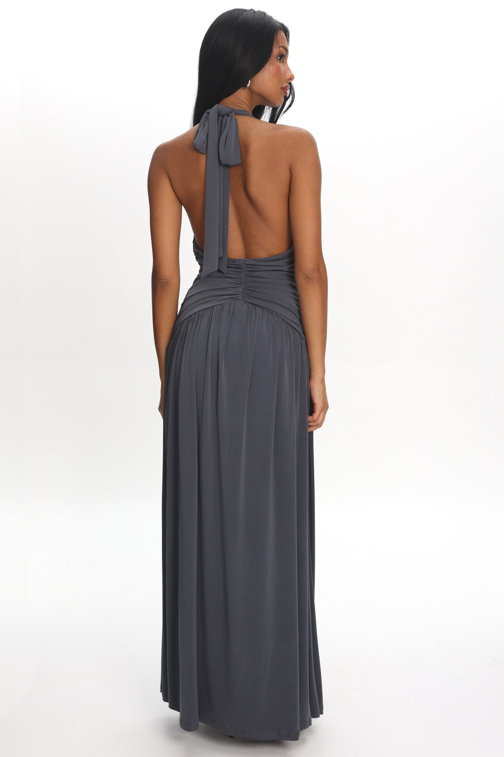 Italia Azure Gathered Waist Maxi Dress Charcoal by Selfie Leslie Australia