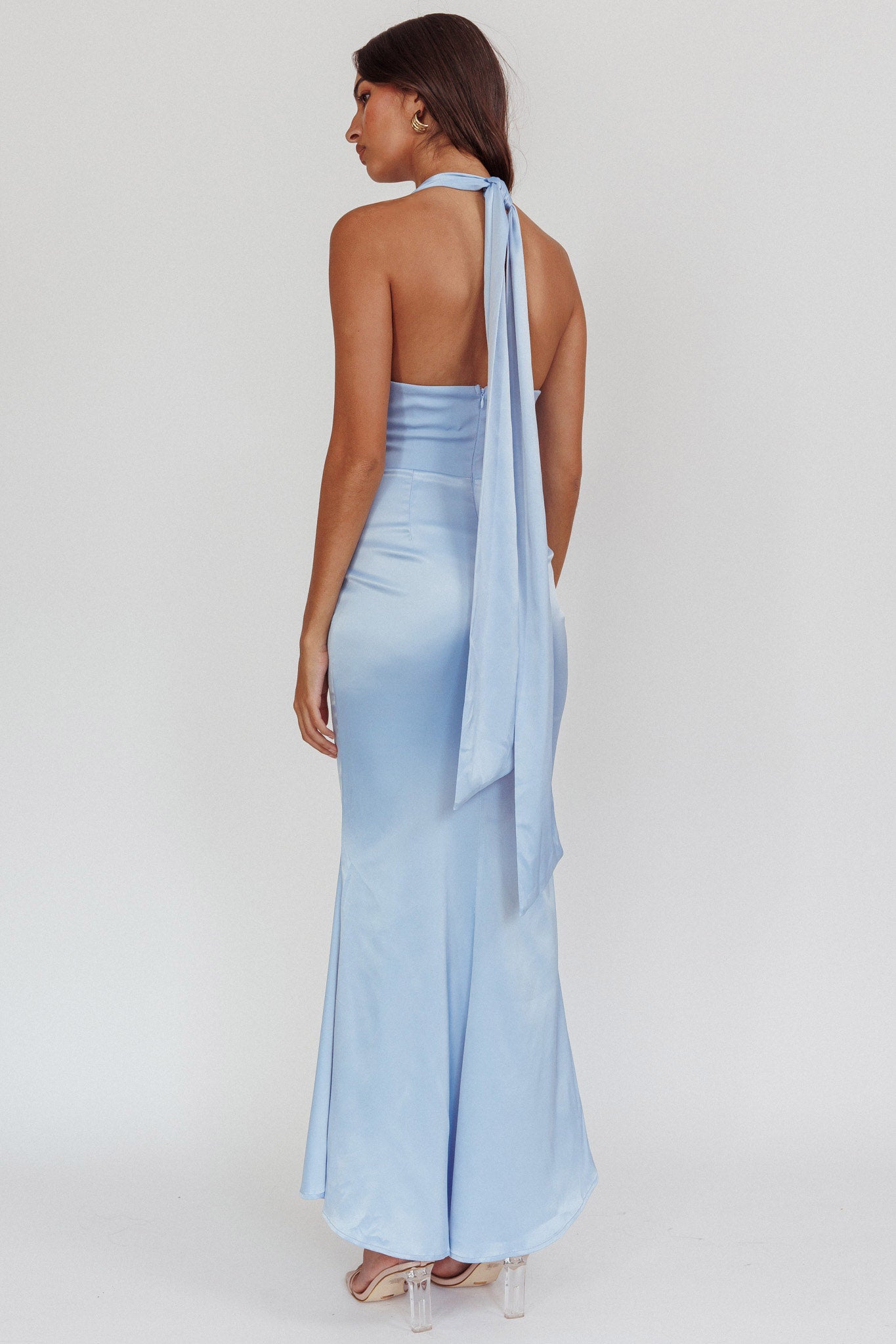 Italia Azure Pleat Bodice Halterneck Maxi Dress Light Blue | Selfie Leslie Australia Italia Azure Pleat Bodice Halterneck Maxi Dress Light Blue | Selfie Leslie Australia
