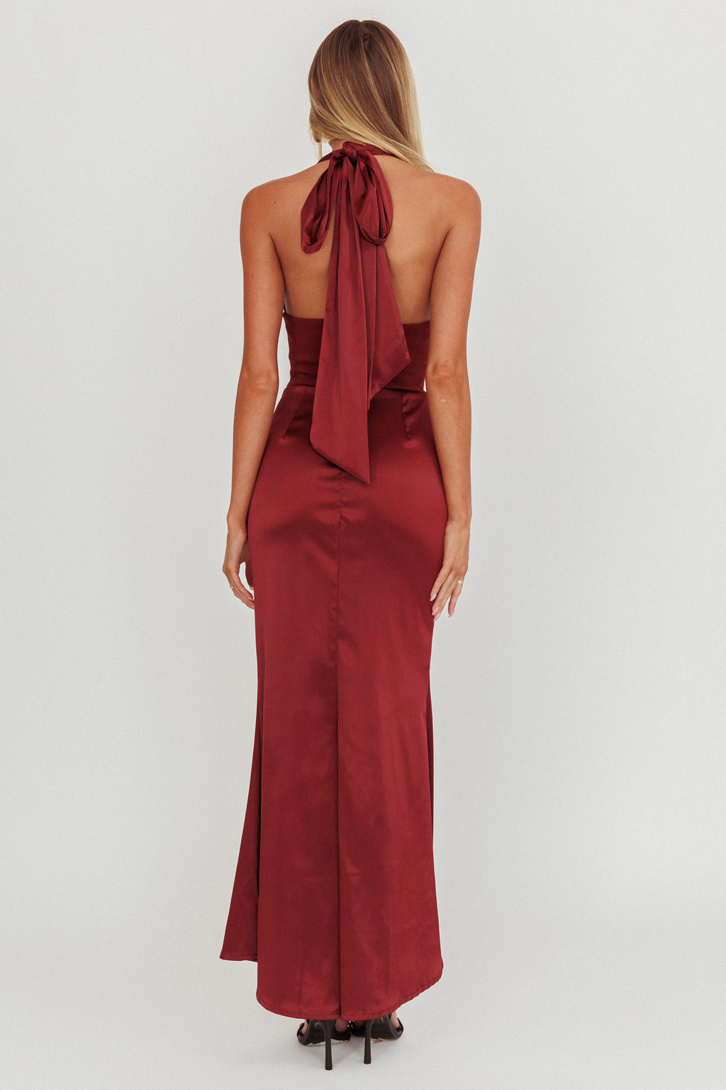 Italia Azure Pleat Bodice Halterneck Maxi Dress Wine by Selfie Leslie Australia